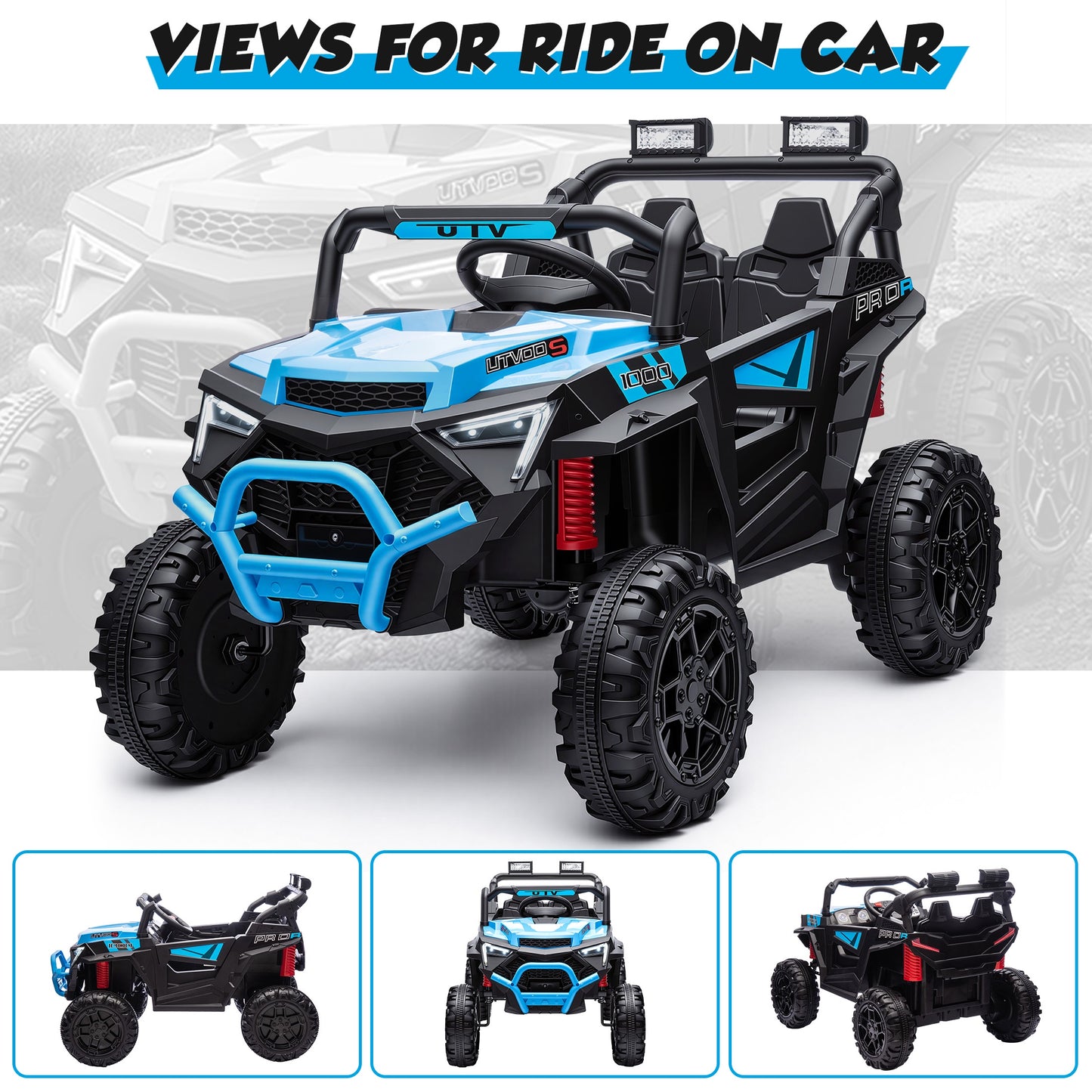 24V Powered Ride on Toys, iRerts Electric Ride on UTV with Remote Control, Four-Wheel Suspension, LED Lights, Bluetooth Music, Ride on Cars Vehicle for Kids Ages 3-6, Blue