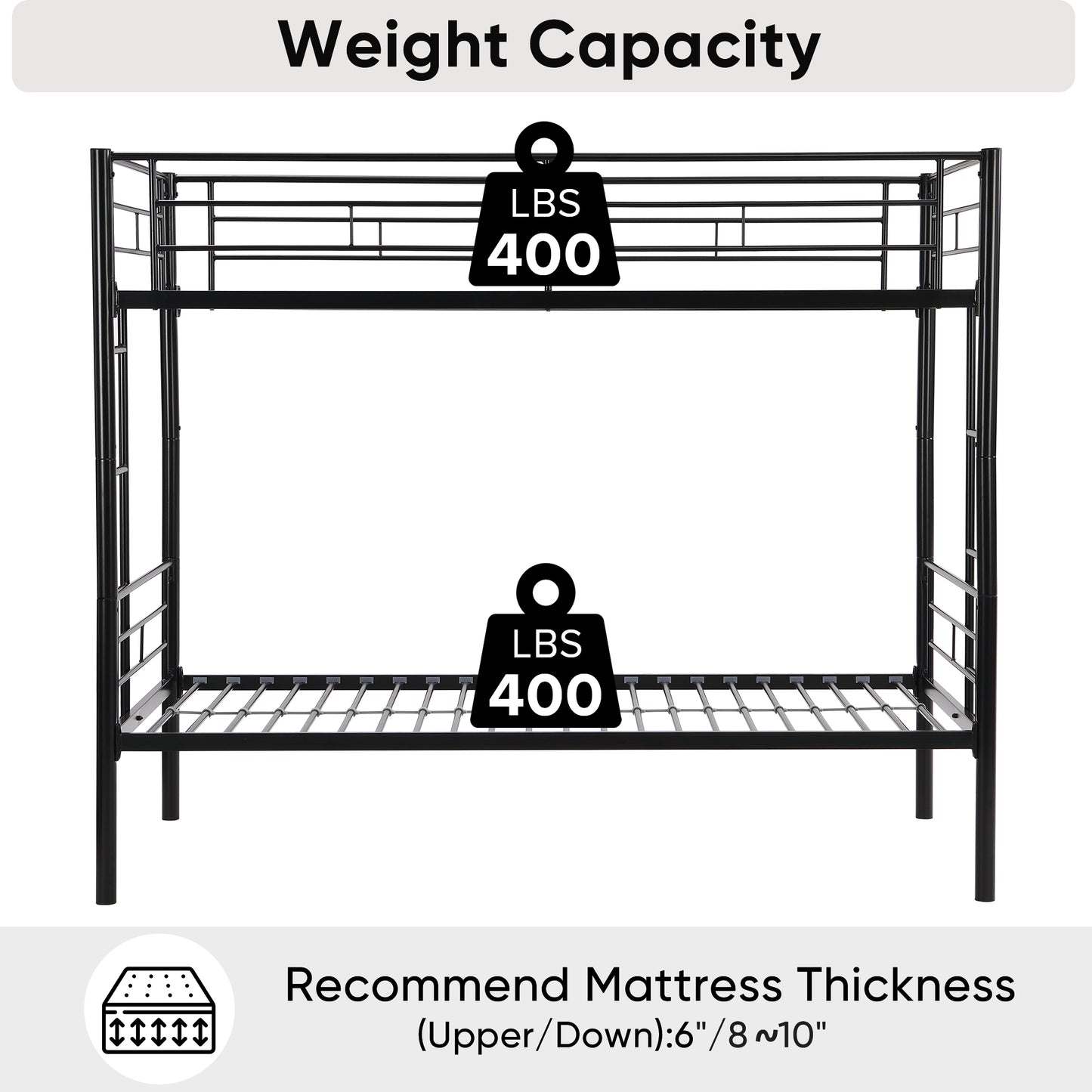 iRerts Metal Twin over Twin Bunk Bed, Convertible Bunk Beds Twin over Twin with 2 Ladders and Full-Length Guardrail, Modern Twin Bunk Beds for Adults Teens Kids Bedroom, No Box Spring Needed, Black