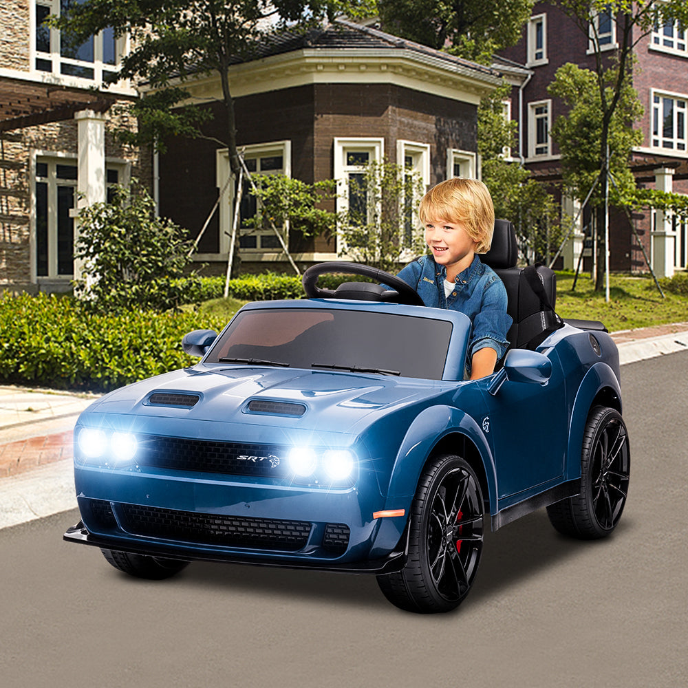 Kids Electric Car, Licensed Dodge Challenger 12V Ride On Cars with Remote Control, Kids Ride on Toys with Bluetooth, LED Light, USB, MP3, Kids Electric Vehicles for Boys Girls Birthday Gifts, Blue