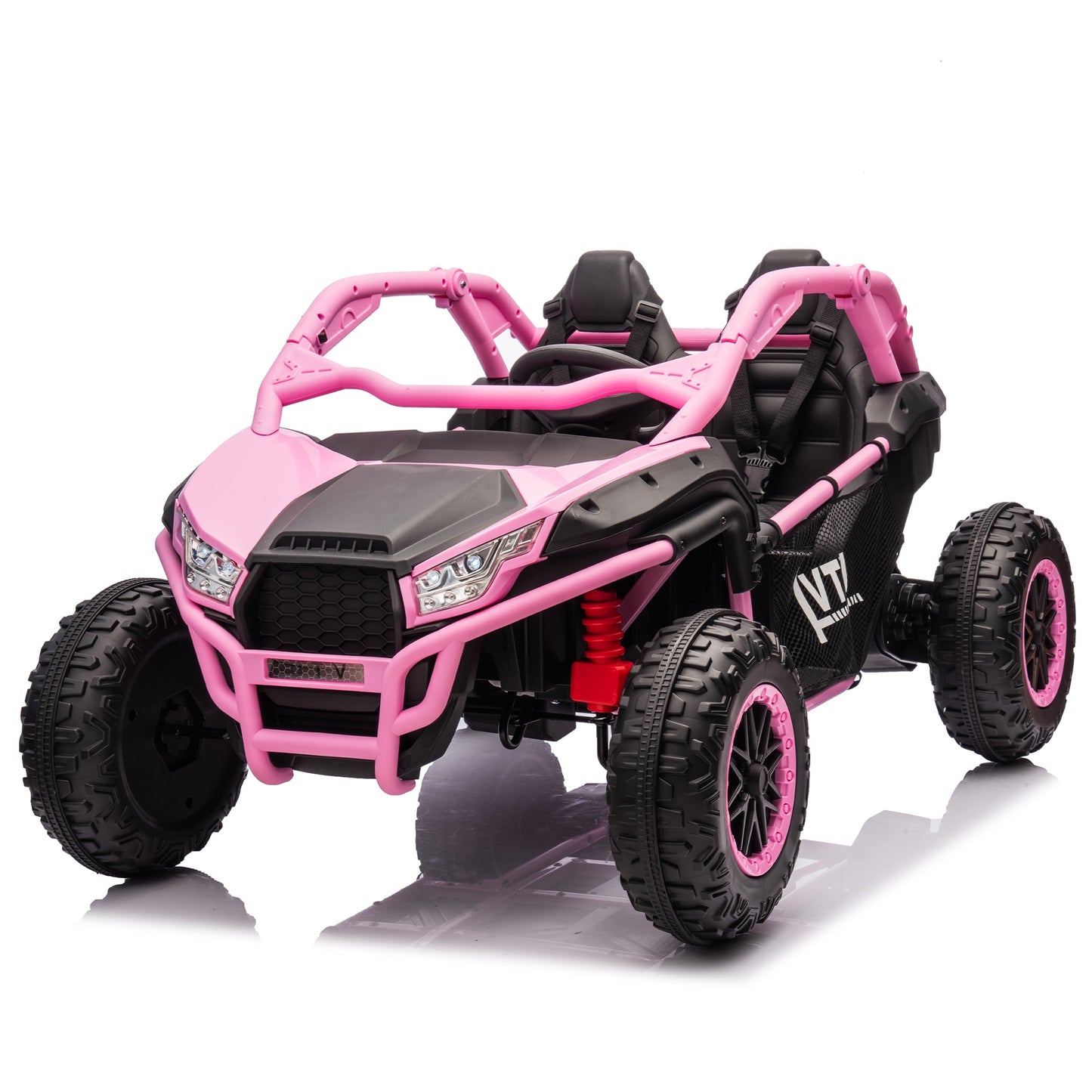 iRerts 2 Seater Ride on Car for Kids, 24 Volt Ride on Toys for Boys Girls Gifts, Powered Ride on UTV Electric Vehicle with Remote Control, Bluetooth, MP3/USB Ports, 4 Wheel Spring Suspension, Pink