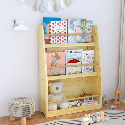 Kids Bookcase with Storage, Wooden Bookshelf and Toy Storage Organizer Cabinet, Cubes Bookshelf for Toddlers Children Boys Girls in Kids Room Furniture/ Bedroom/ Living Room