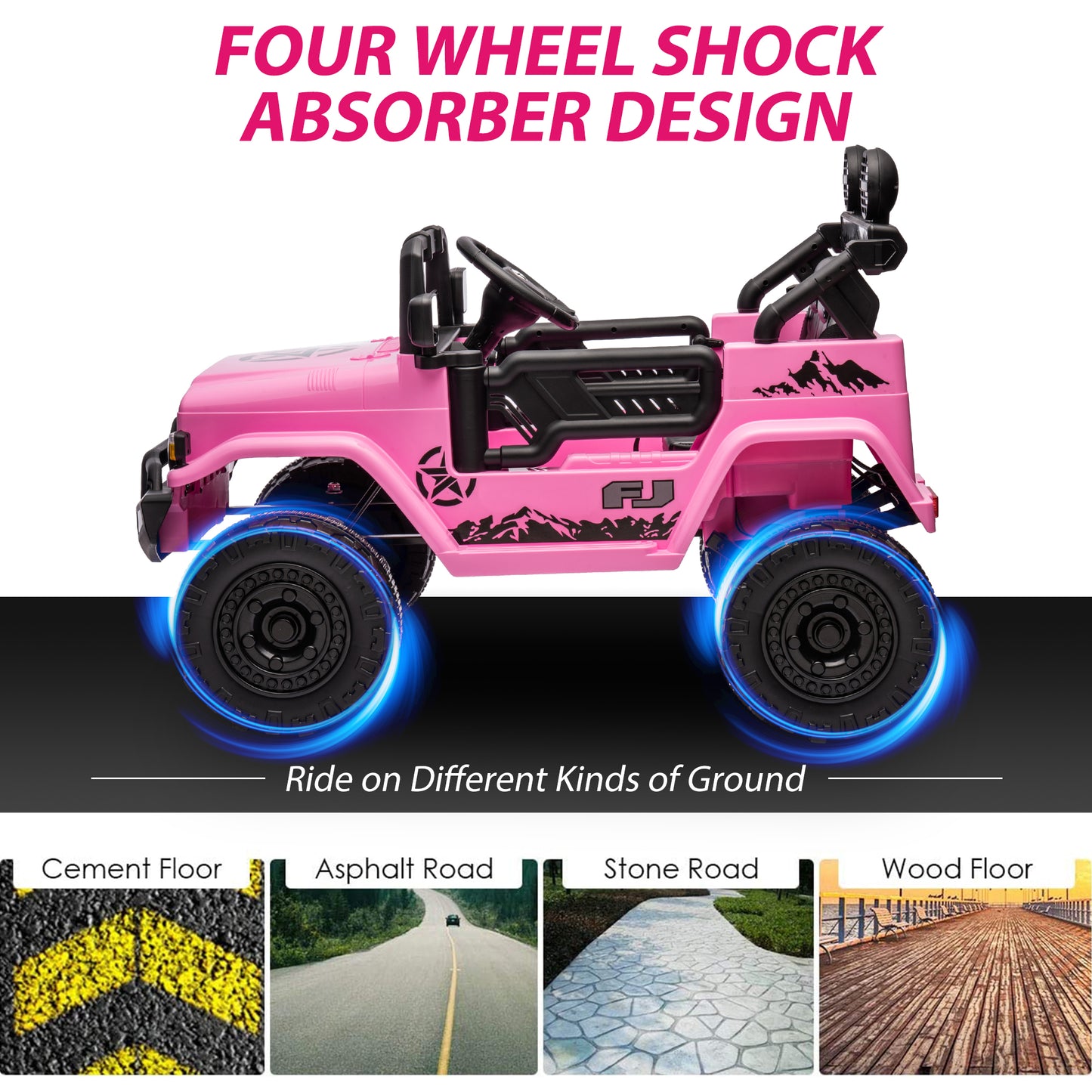12V Ride on Cars with Remote Control, Licensed Toyota FJ Cruiser Ride on Trucks Vehicle with Bluetooth, Music, MP3/USB Port, Battery Powered Ride on Toys for Kids Boys Girls Birthday Gift, Pink