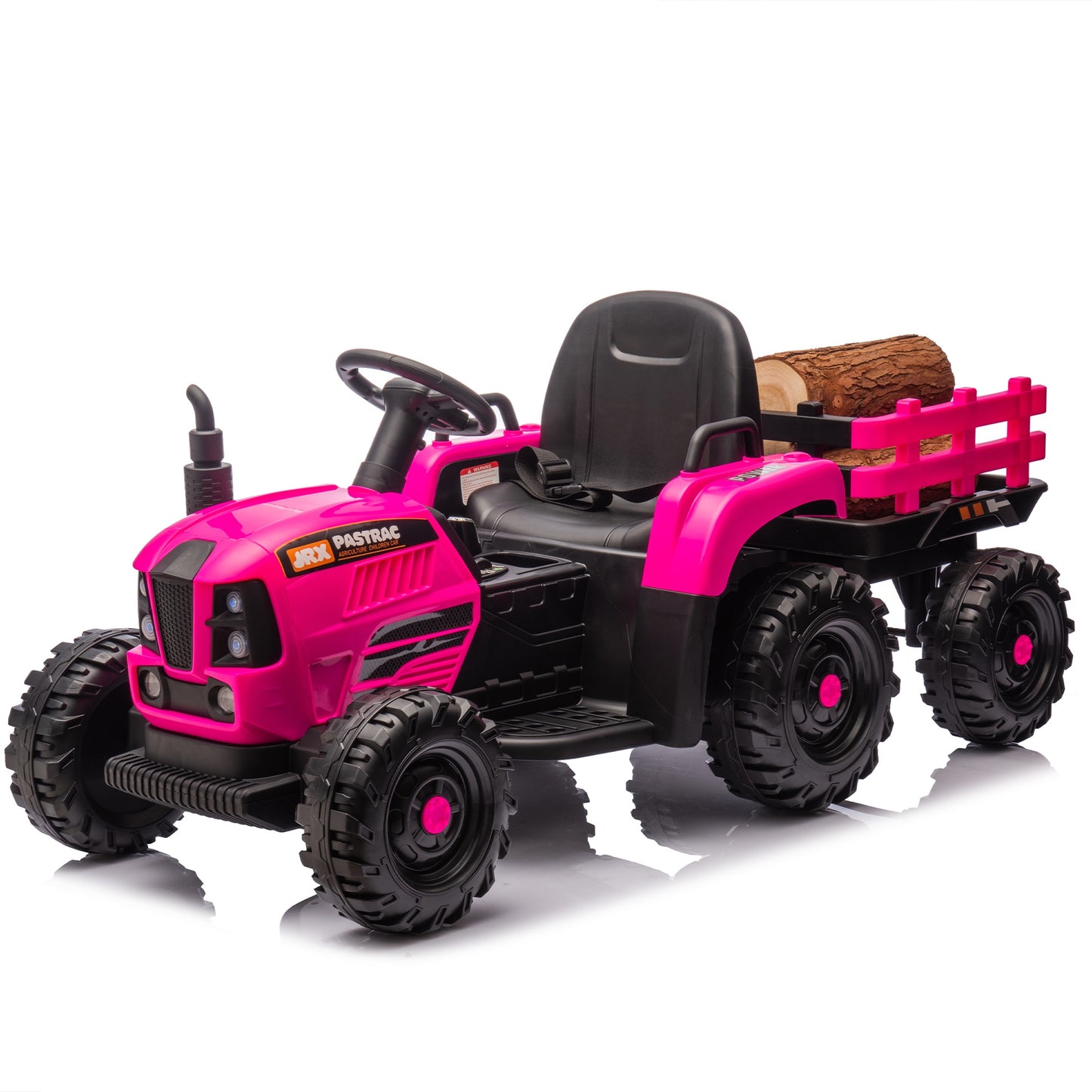 iRerts 24V Ride on Toy Tractor with Trailer, Powered Ride on Car with Remote Control, Electric Cars for Kids Toddlers Ages 3-6 with 3 Speeds, Bluetooth, Music, USB/MP3 Ports, LED Light, Rose Pink