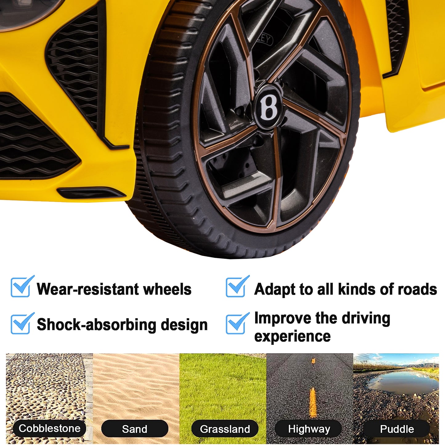 12V Ride On Car with Remote Control, Licensed Bentley Mulsanne Kids Electric Car with Bluetooth, Music, USB, MP3, LED Light, Battery Powered Electric Ride On Vehicle for Boy Girl Birthday Gift, Yellow