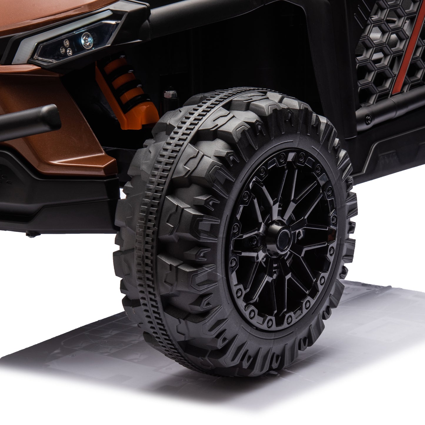 iRerts 24V Kids Ride on Toy UTV, Ride on Cars with Remote Control, Bluetooth Music, 4 Wheel Suspension, Rear Storage Space, Electric Vehicles Cars for Kids Boys Girls Gifts 3-6 Year Old, Brown