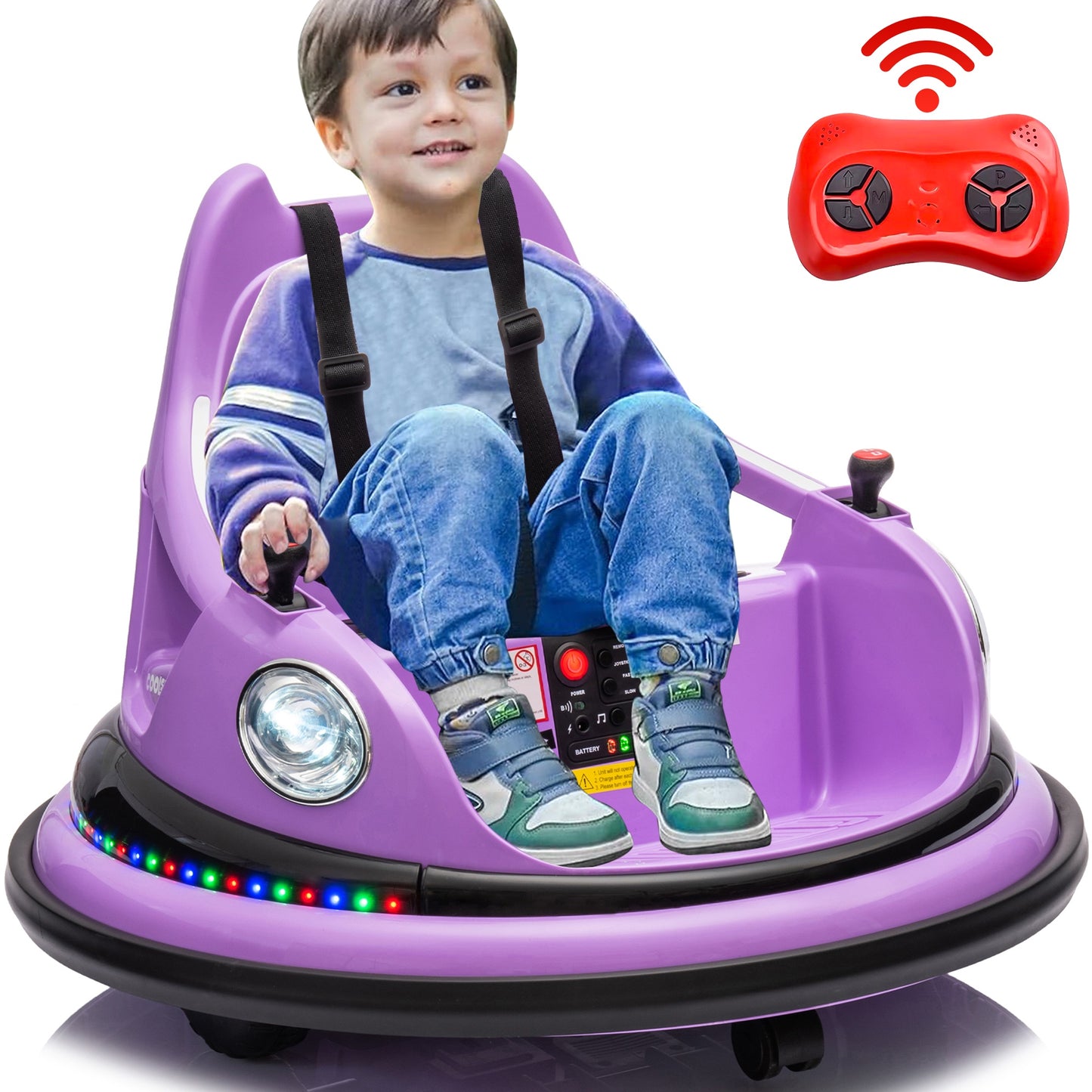 iRerts 12V Bumper Car, Ride on Electric Bumper Car for Kids Toddlers, Battery Powered Ride on Toys with Remote Control, Bluetooth, Music, LED Light, 360¡ãSpin, Gifts for Ages 2-5 Boys Girls, Purple