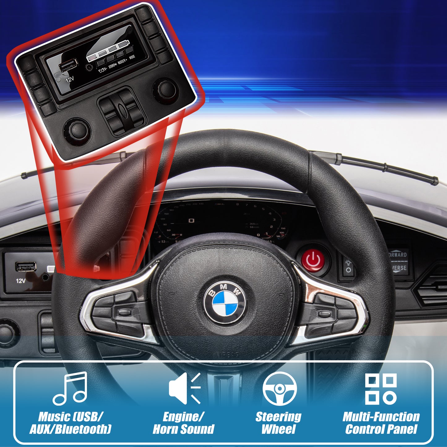 BMW M4 Silver 12V Ride On Cars with Remote Control, Battery Powered Ride on Toys with Music, Bluetooth, Story, USB/MP3 Port, LED Light, Kids Electric Vehicle for Boys Girls with Wheels, Easy to Carry