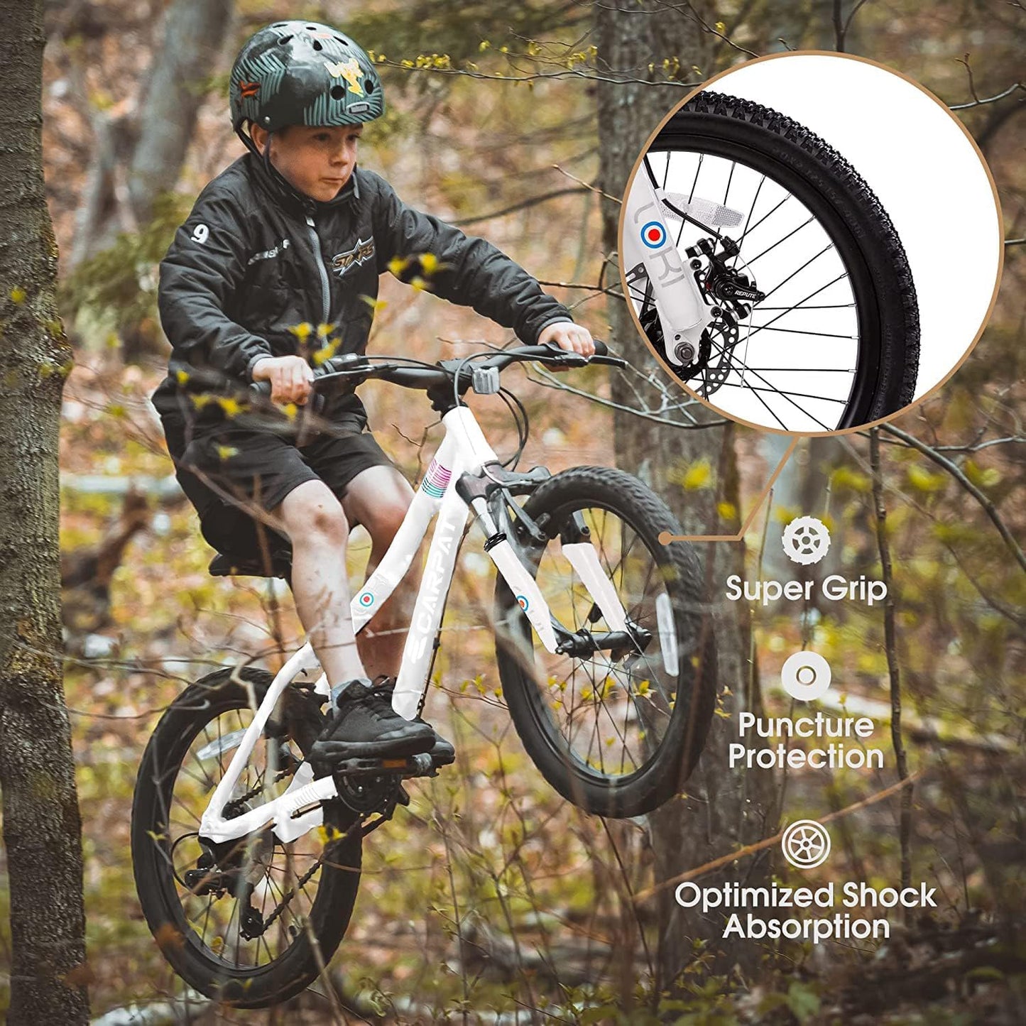 iRerts Mountain Bike for Boys Girls, 20'' Kids Mountain Bike with 7 Speed, Front Suspension, Disc Brake, Kids Bike for 8-12 Years Old, Teenager Children Kids Bicycles, White