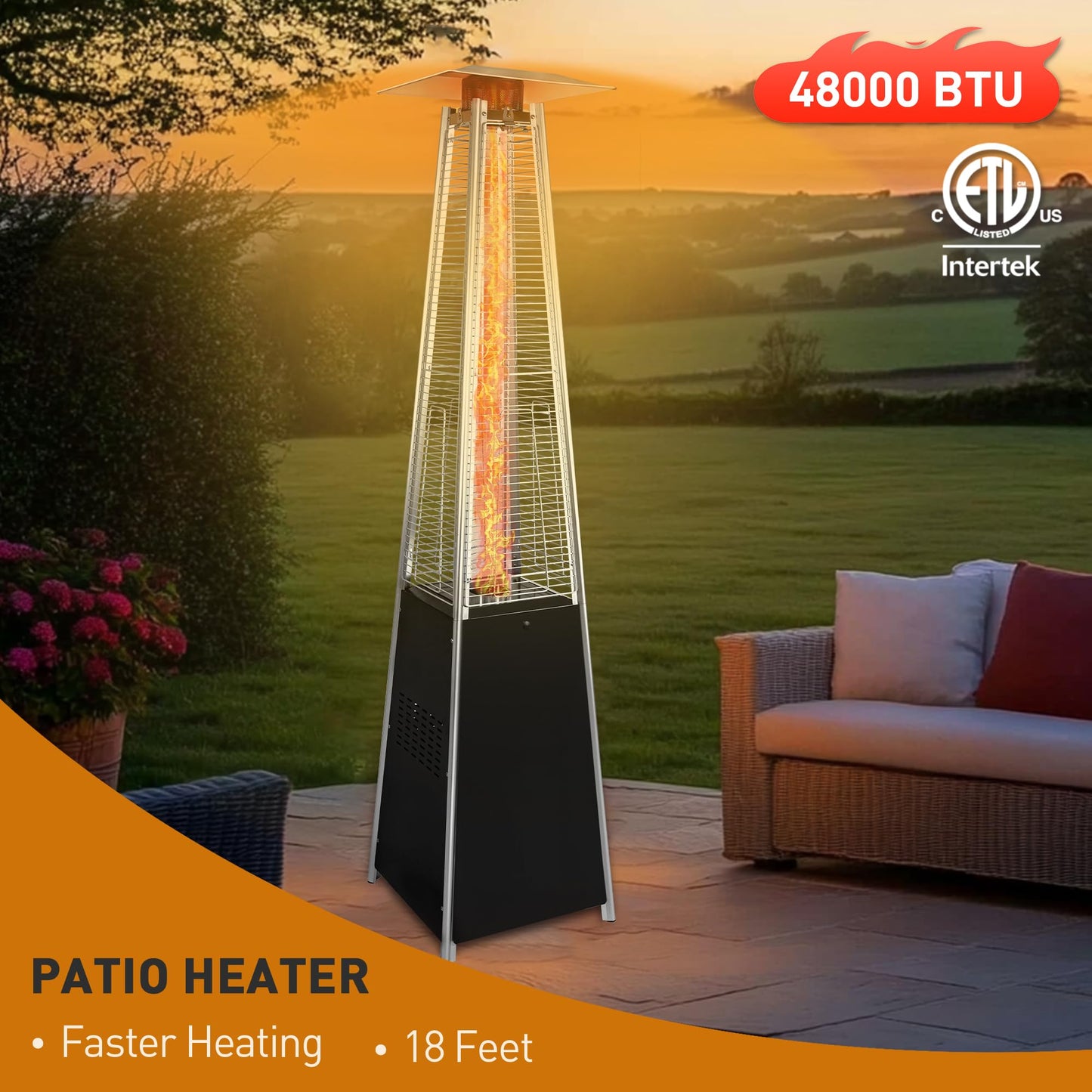 iRerts 48000 BUT Outdoor Patio Heaters, Electric Patio Heater for Outside Use, Porch Heater with Wheels, Propane Or Butane Heater, Black
