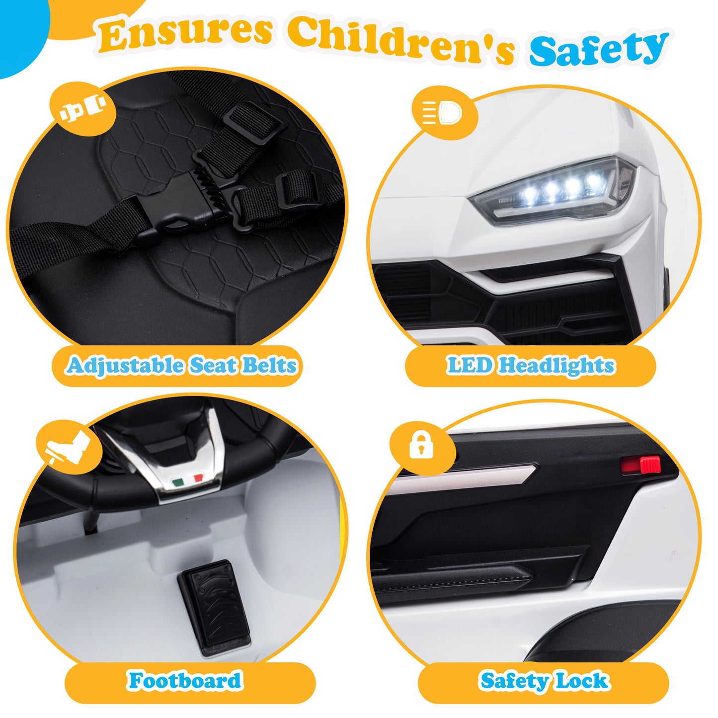 Licensed Lamborghini Ride on Car with Remote Control Kids Ride on Toy for Girls and Boys 12V Powered Electric Vehicles for 3-5 Years Old, USB, Ride on Truck, Headlight
