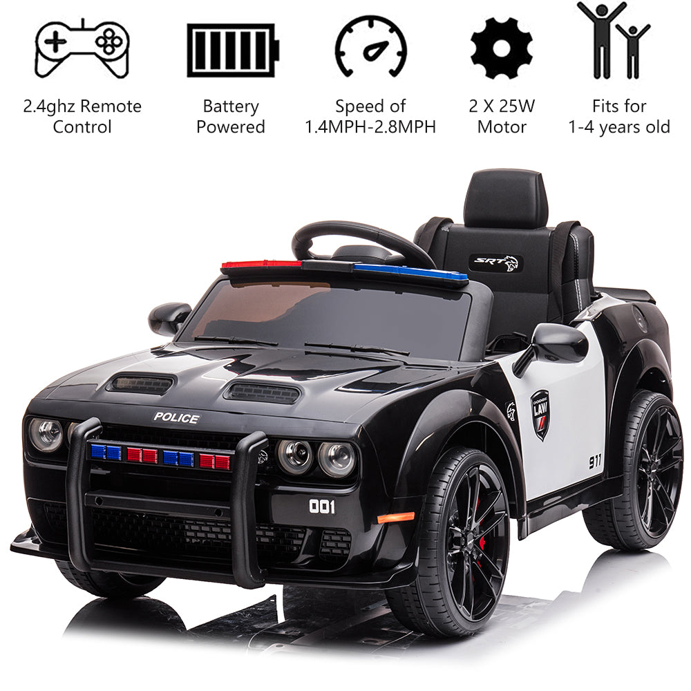 Kids Ride on Police Cars with Remote Control, Licensed Dodge Challenger Battery Powered Kids Electric Car, Ride on Toys for Kids Boys Girls 3-5 Ages Gift with Bluetooth, Music, USB/MP3 Port, LED Light