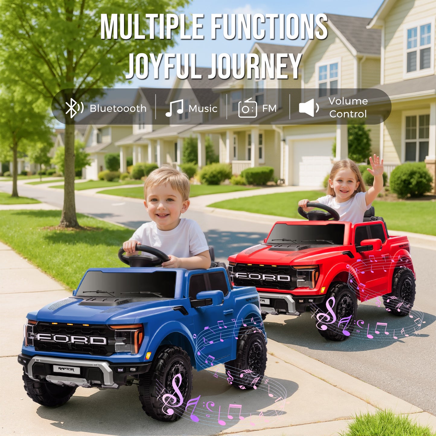 12V Ride on Cars with Remote Control, Licensed Ford F 150 Raptor Powered Ride on Toys with Bluetooth, Radio, LED Light, 4 Wheels Suspension, Kids Cars Electric Vehicles for Boys Girls Ages 3-6, Red