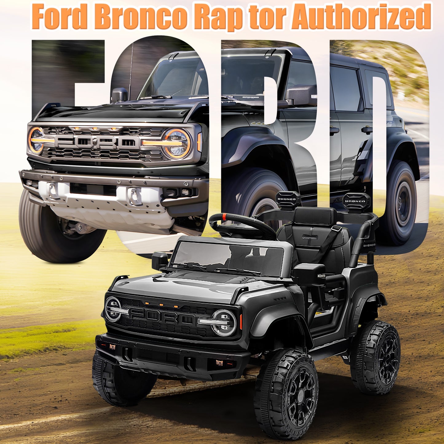 12V Powered Ride on Car Toy, Ford Bronco Raptor Kids Electric Vehicle Car with Parent Remote, Battery Powered Ride on Truck for Boys Girls w/ Rear Wheel Suspension, Bluetooth