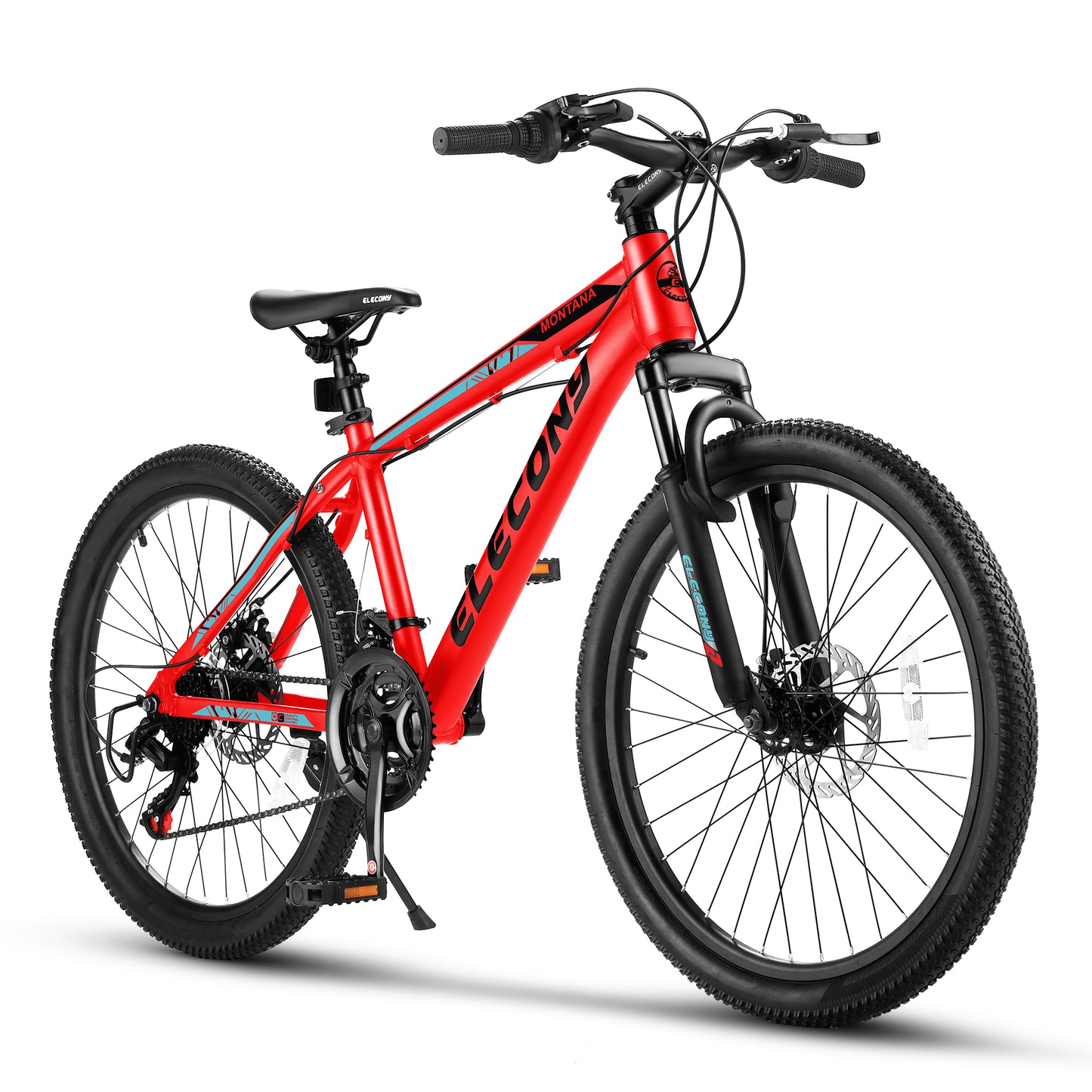 Mountain Bike, iRerts 24 Inch Mens Mountain Bike for Adults Youth, Shimano TZ500 21 Speed Mens Bicycle MTB with Disc Brake, Adult Bicycles for Men Women, Red