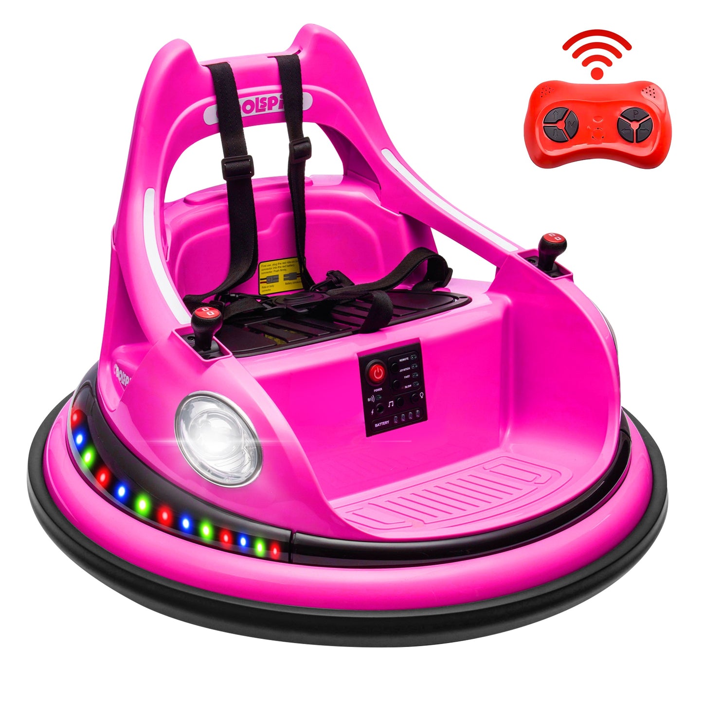 iRerts 12V Bumper Car, Ride on Electric Bumper Car for Kids Toddlers, Battery Powered Ride on Toys with Remote Control, Bluetooth, Music, LED Light, 360¡ãSpin, Gifts for 2-5 Year Old Boys Girls, Pink
