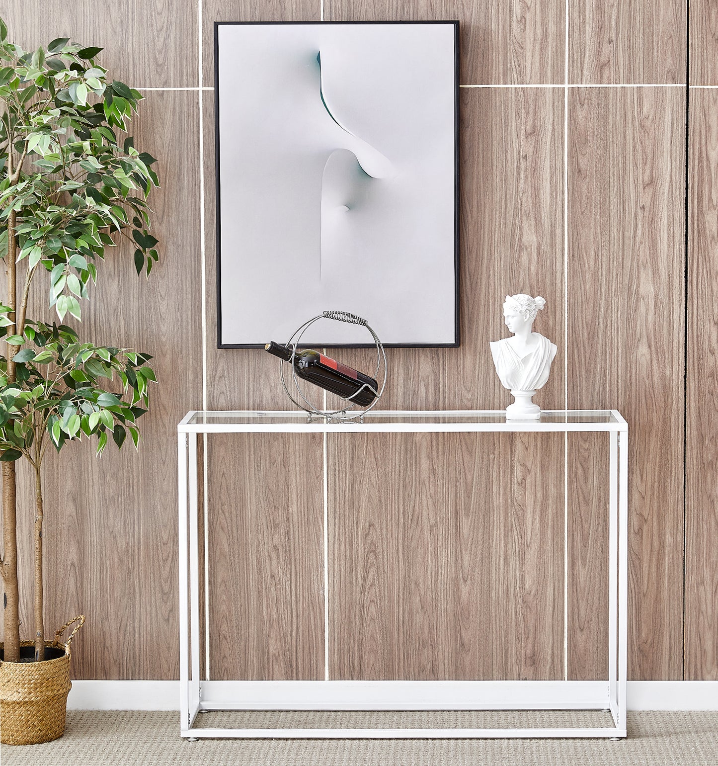 iRerts Console Table Narrow Sofa Table with Metal Frame, White Entryway Table with Glass Tabletop, Industrial Skinny Hallway Table Sofa Tables Narrow Long for Hallway Living Room Home Office Entrance