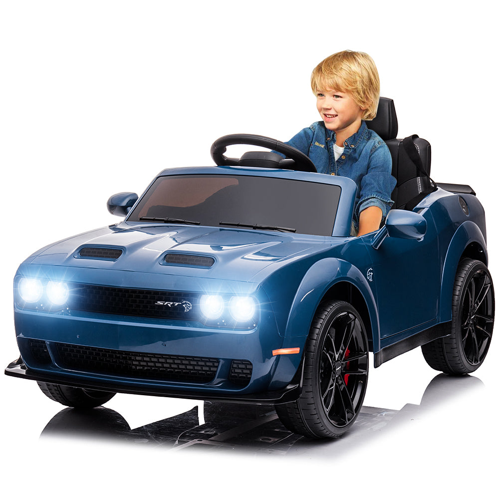Dodge Challenger 12V Ride On Cars with Remote Control, kids Electric Car with Bluetooth, LED Light, USB, MP3, Battery Powered Ride on Toys for 3-5 Years Old Kids Boys Girls Birthday Gifts, Blue