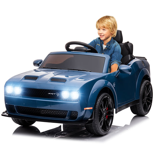 Dodge Challenger 12V Ride On Cars with Remote Control, kids Electric Car with Bluetooth, LED Light, USB, MP3, Battery Powered Ride on Toys for 3-5 Years Old Kids Boys Girls Birthday Gifts, Blue