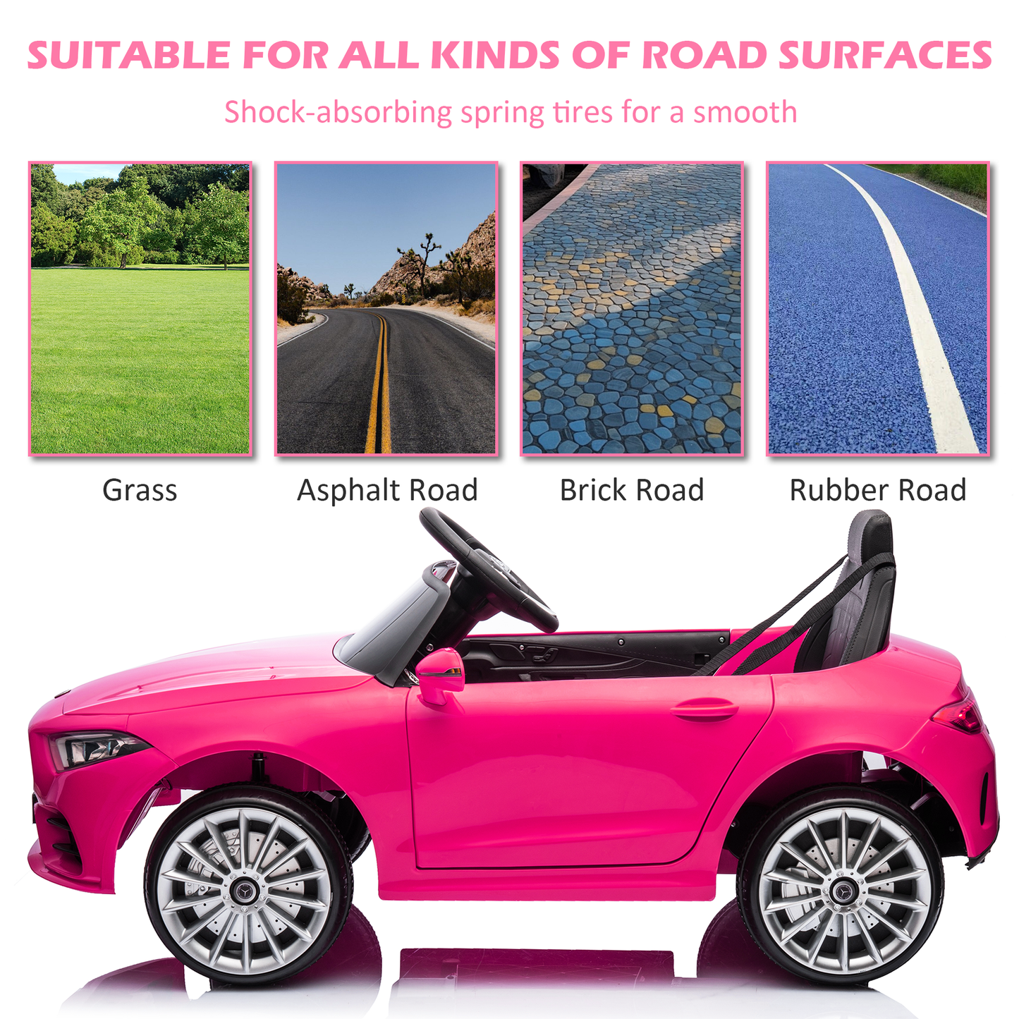 iRerts 12V Electric Ride On Cars for Girls Boys, Battery Powered Ride on Toys for Toddlers with Music, USB/AUX/SD Ports, LED Light, 4 Wheel Suspension, Electric Cars for Kids 3-6 Years Old Gifts, Pink