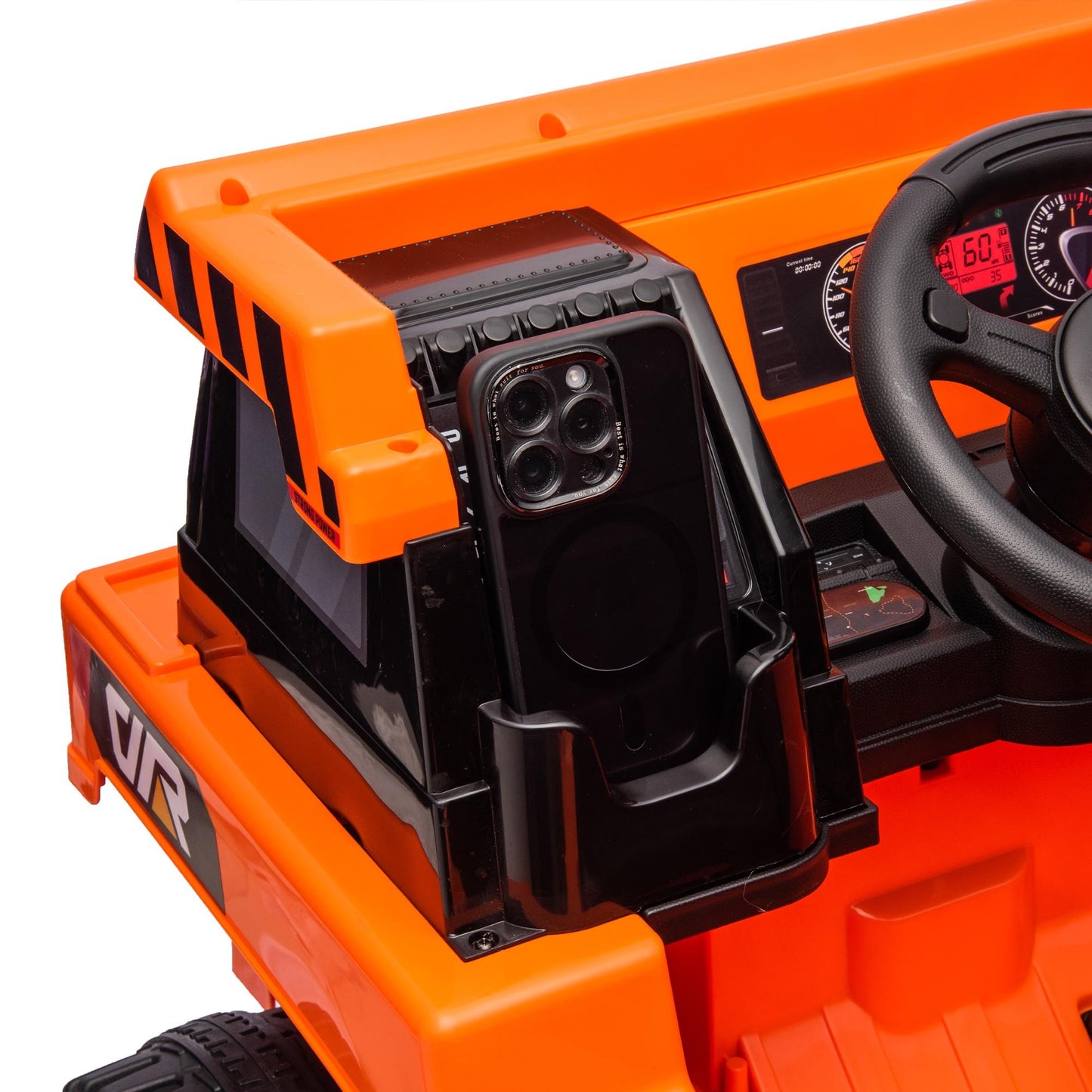 iRerts Ride on Dump Truck for Boys, 12V Ride on Car with Remote Control, 4 Wheel Construction Vehicles with Electric Dump Bed and Shovel, Powered Ride on Toys with Bluetooth, Music, USB Port, Orange