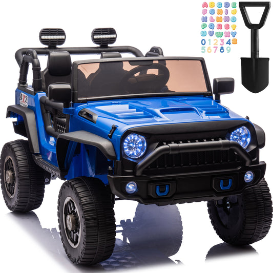 iRerts 24V 2 Seater Ride on Car, Powered Ride on Toys for Bid Kids Boys Girls Gifts, Kids Car Electric Vehicle with Remote Control, Music, Bluetooth, LED Light, USB/MP3 Port, 4 Wheel Suspension, Blue