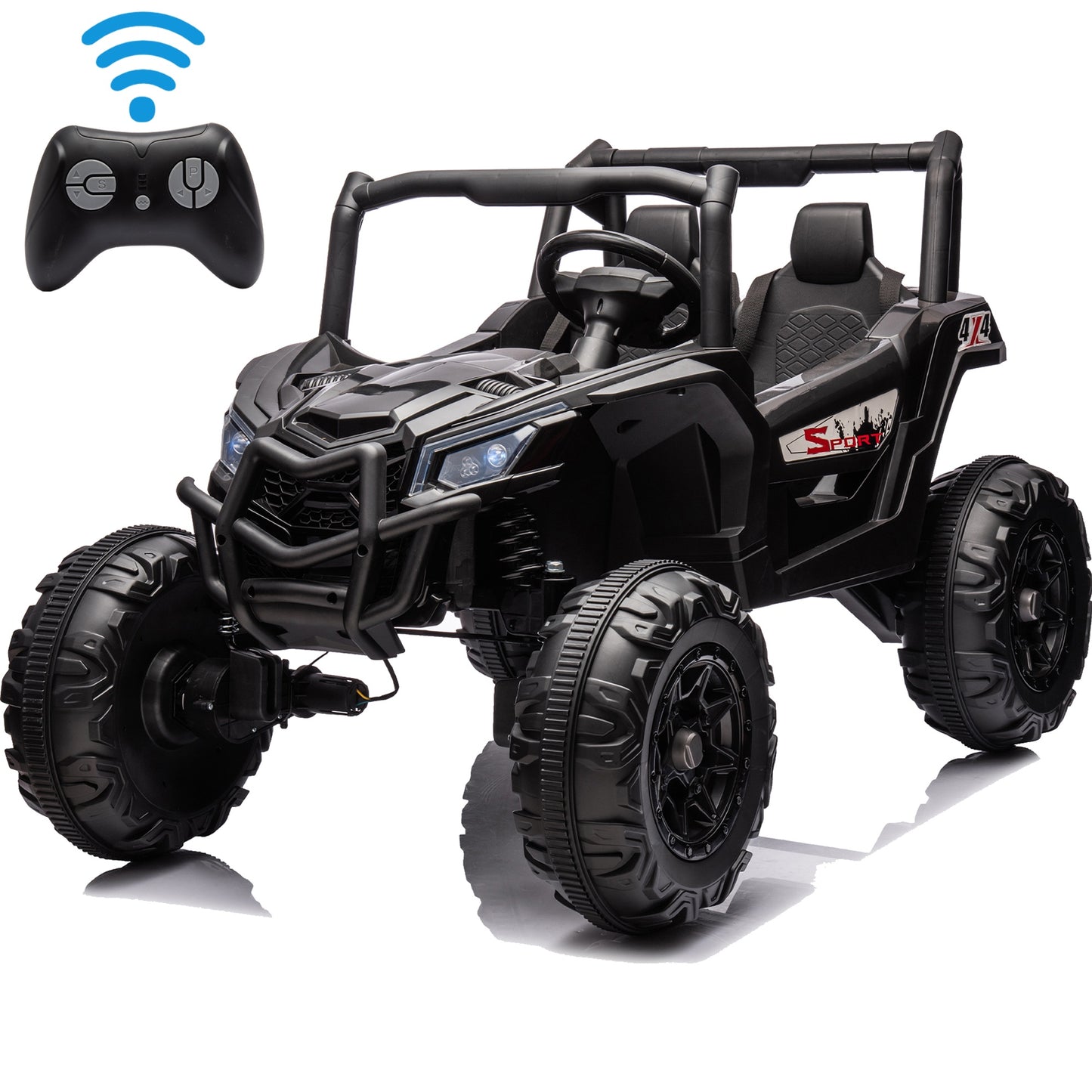 iRerts 24V Ride on UTV Cars 2 Seater, Kids Electric Ride on Toy Car with Remote Control, Music, LED Light, USB, Bluetooth, Kids Electric Vehicle for Christmas Birthday Gifts, Black