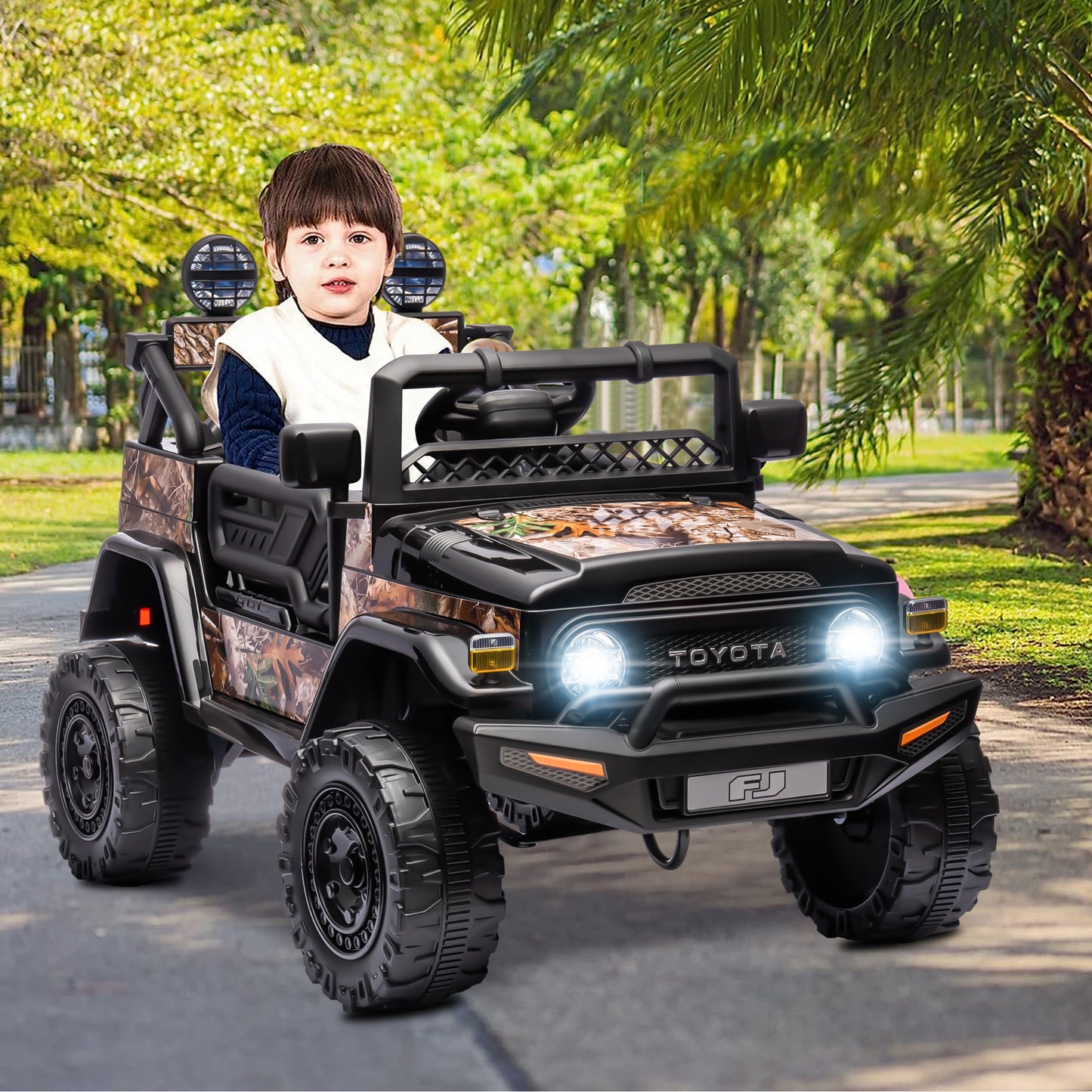 12V Ride on Cars with Remote Control, Licensed Toyota FJ Cruiser Ride on Trucks Vehicle with Bluetooth, Music, MP3/USB Port, Battery Powered Ride on Toys for Kids Boys Girls Birthday Gift, Black