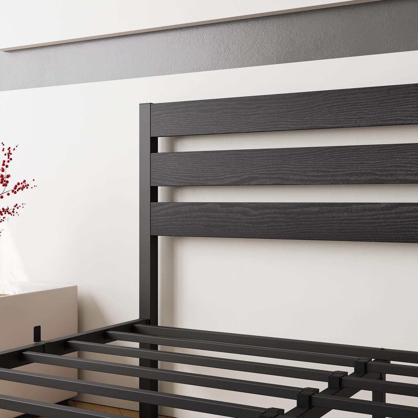 iRerts Queen Bed Frame with Headboard, Metal Platform Bed Frame No Box Spring Needed, Bed Frame Queen Size with Metal Support,  Noise-Free, Under Bed Storage, Easy Assembly, Black