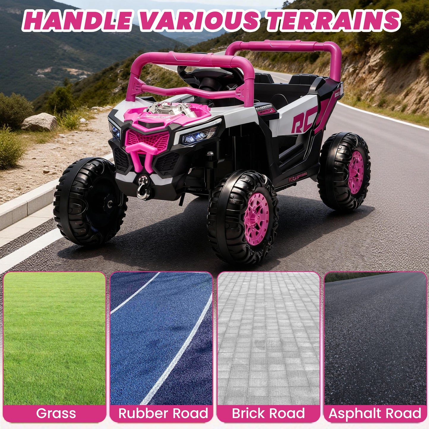 iRerts 12V Electric Ride on UTV, Powered Ride on Cars with Parent Remote Control, LED Lights, Music Player, Front Shock Absorbers, Ride on Toys for Kids Boys Girls Ages 3-4, Pink