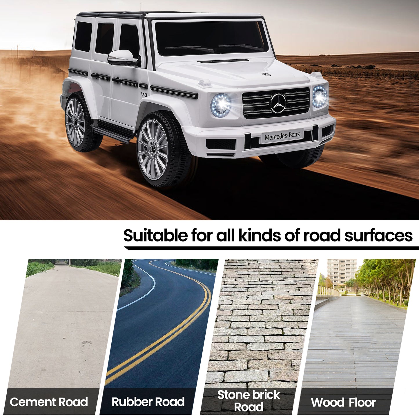 24V Ride On Cars with Remote Control, Licensed Mercedes Benz G500 Kids Electric Car for Boys Girls Gifts, Battery Powered Ride on Trucks Toys with Bluetooth, MP3, Music, Led Lights, USB, White