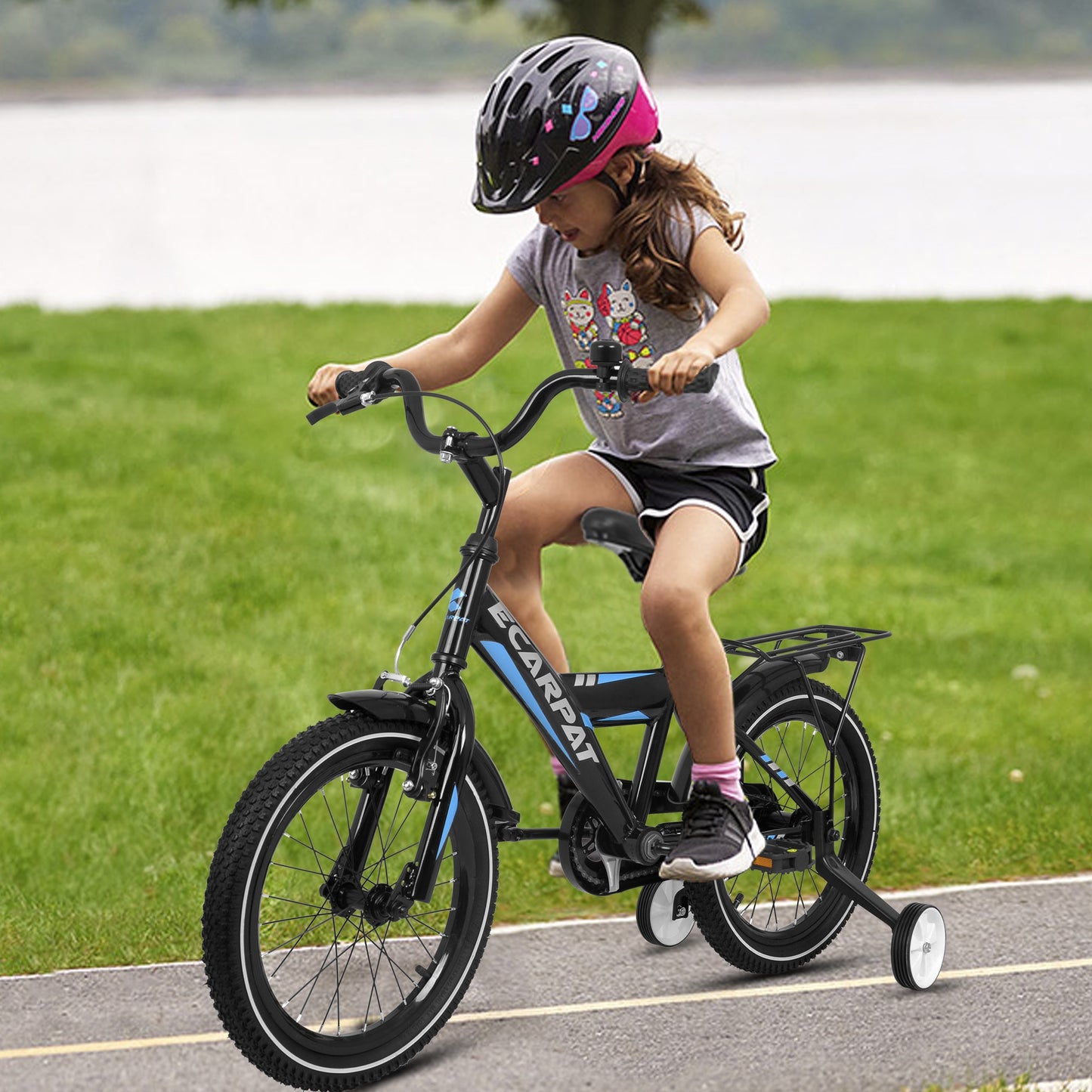 iRerts Kids Bike with Training Wheels, 16 Inch Kids Bicycle for Boys Girls Ages 4-8 Years Old, Boys Bicycles for Kids with Adjustable Seat, Fender and Varrier, Black