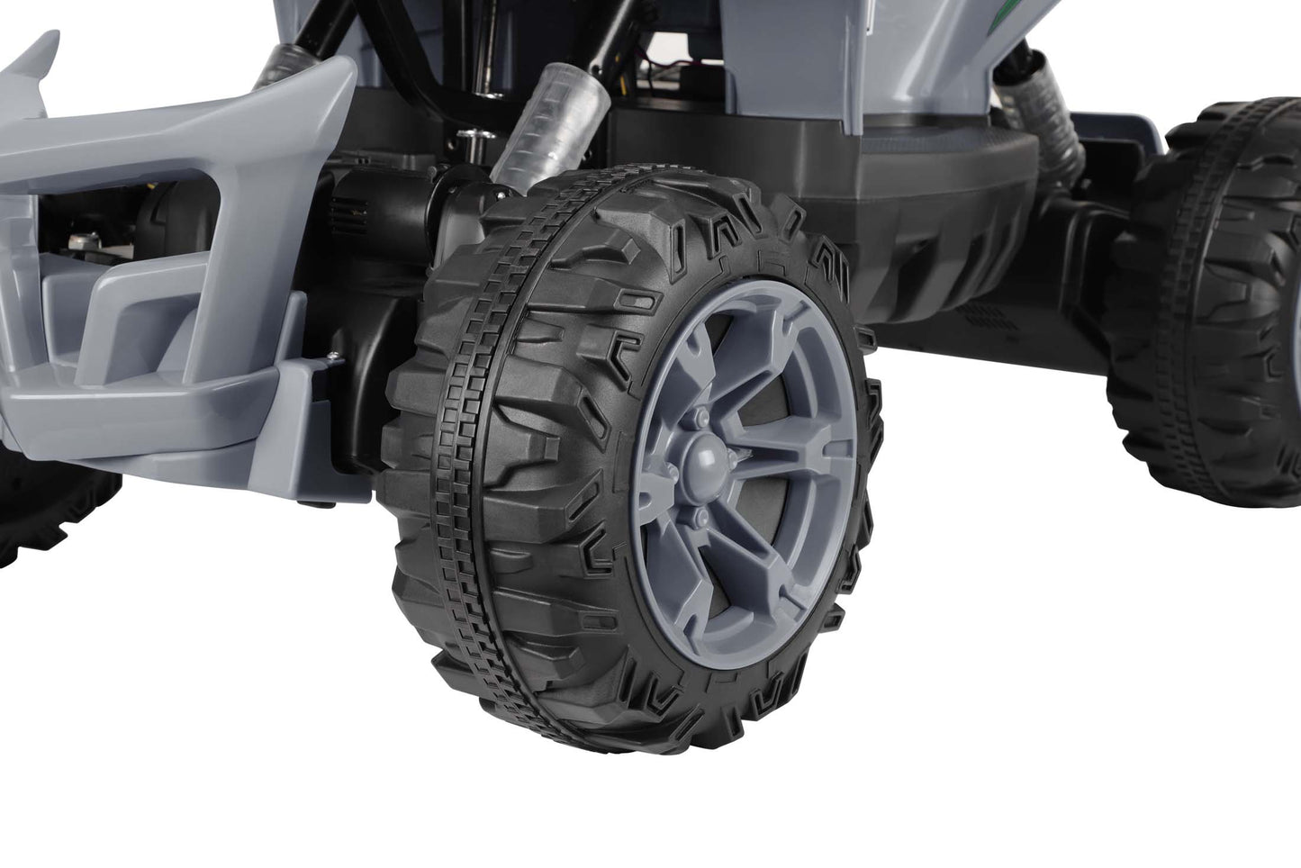 24V Battery Powered Ride on ATV, 4WD Kids Ride on Cars with Bluetooth, Music, LED Light, USB/AUX Ports, Ride on Toys Electric Cars for Kids Boys Girls 3-8 Ages Gifts, Gray