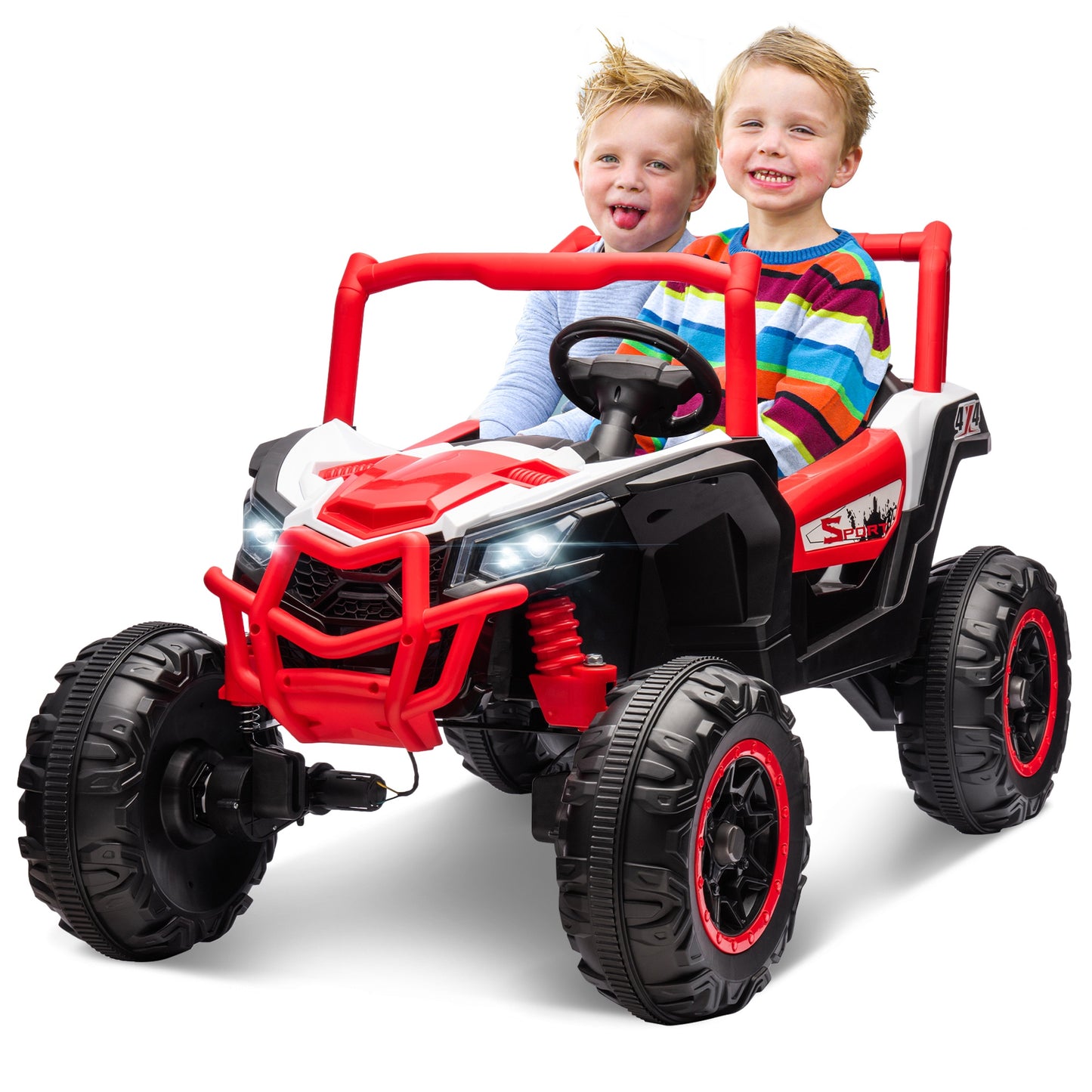 iRerts 24V Ride on UTV Cars 2 Seater, Kids Electric Ride on Toy Car with Remote Control, Music, LED Light, USB, Bluetooth, Kids Electric Vehicle for Christmas Birthday Gifts, Red