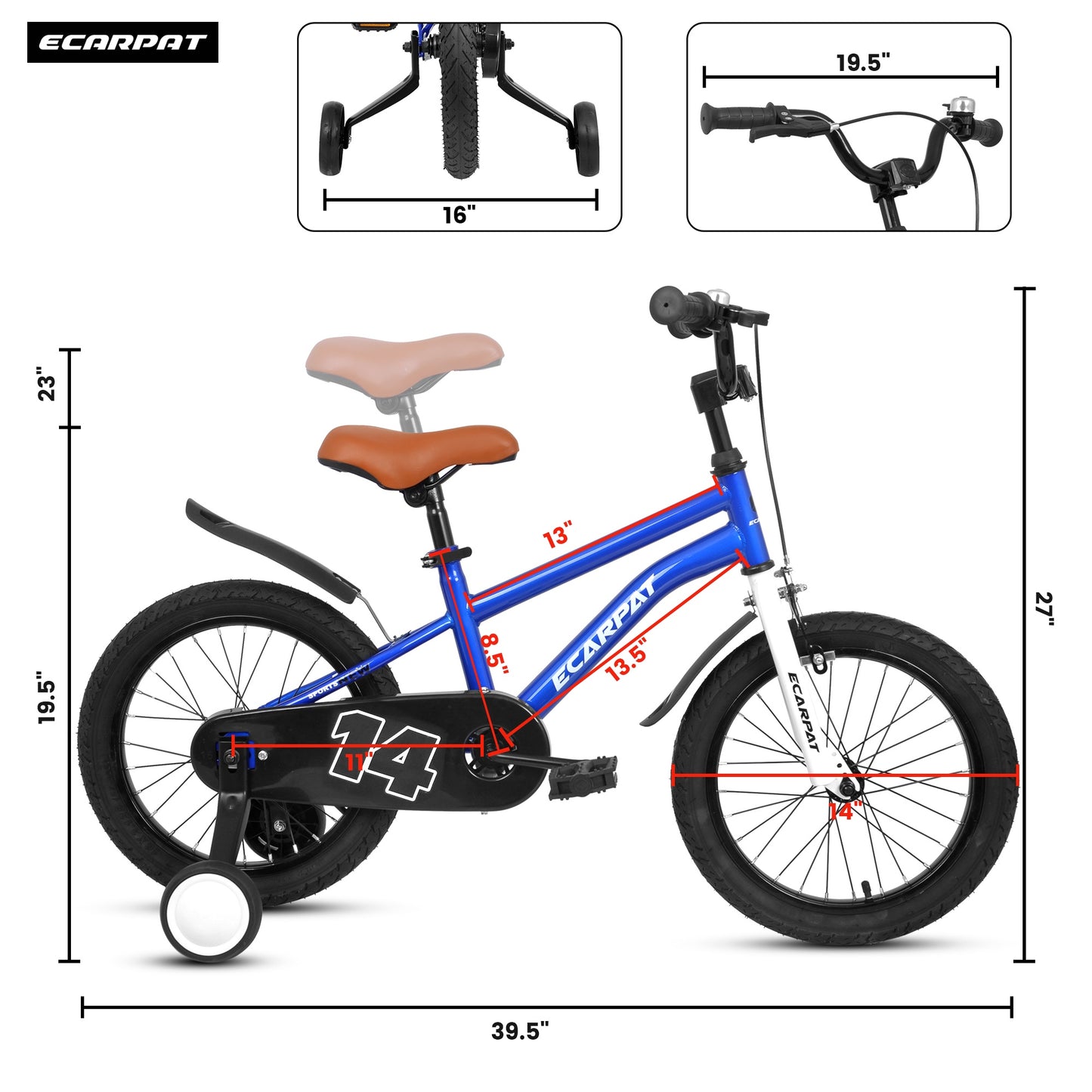 iRerts Kids Bicycles 14 Inch, Freestyle Kids Bike Sport Bicycle for Boys Girls 3-6 Years Old, Girls Boys Bicycles with Training Wheels, Fender, Blue