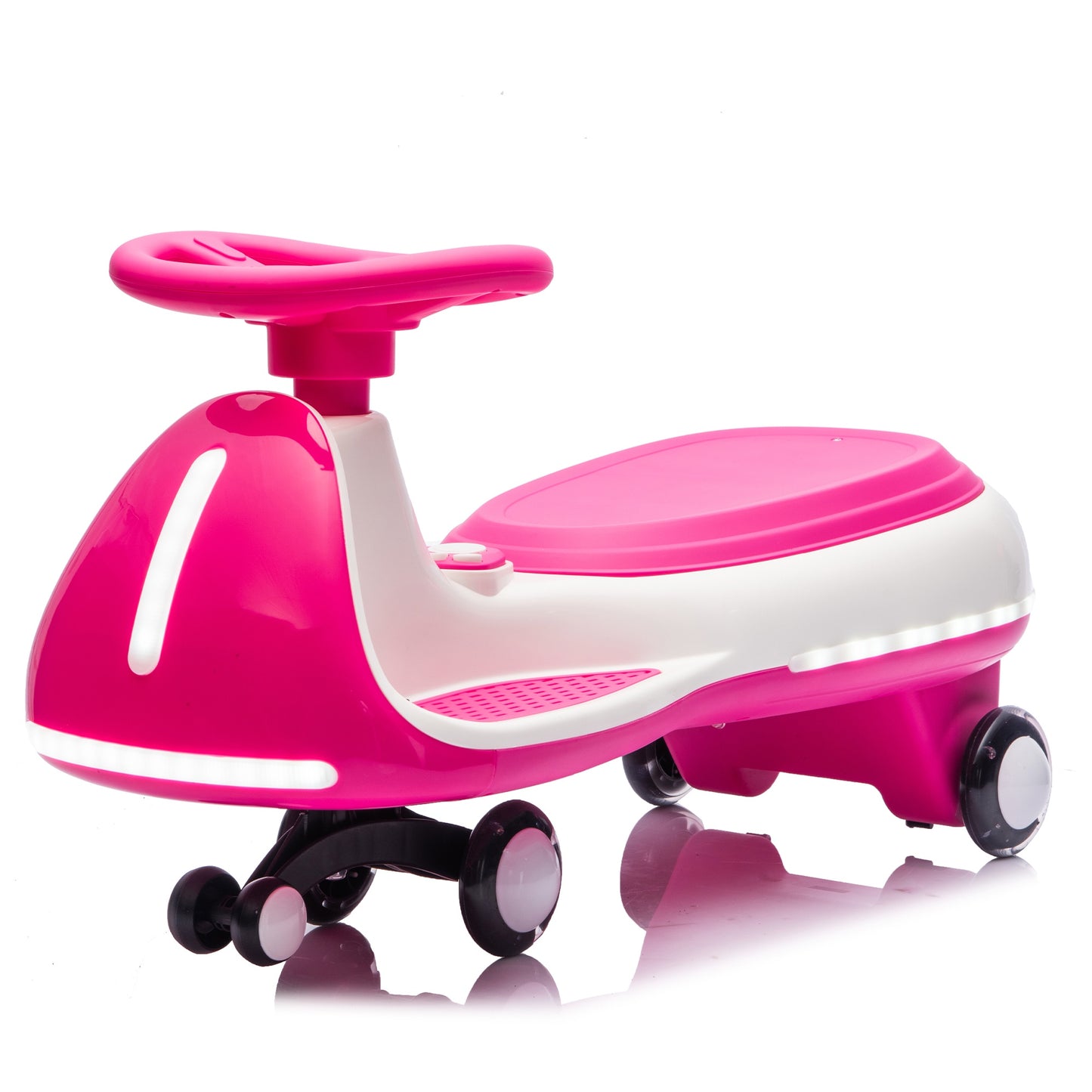 12V Electric Wiggle Car, Powered Ride on Toys for Kids with Flashing PU Wheels, Bluetooth Music, 2-in-1 Swing Car Kids Electric Vehicles for Boys Girls Ages 3+, Rose Red