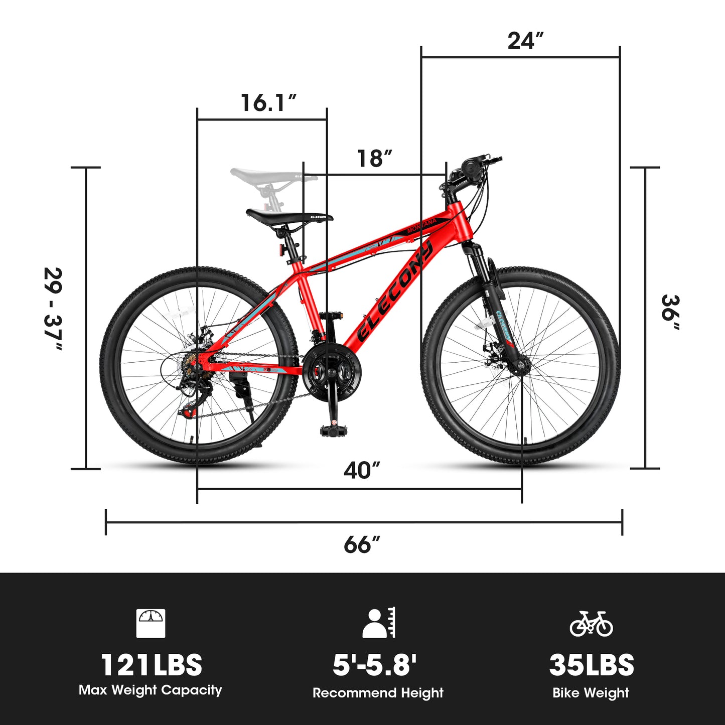 Mountain Bike, iRerts 24 Inch Mens Mountain Bike for Adults Youth, Shimano TZ500 21 Speed Mens Bicycle MTB with Disc Brake, Adult Bicycles for Men Women, Red