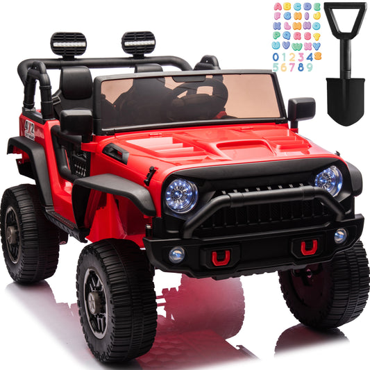 iRerts 24V 2 Seater Ride on Car, Powered Ride on Toys for Bid Kids Boys Girls Gifts, Kids Car Electric Vehicle with Remote Control, Music, Bluetooth, LED Light, USB/MP3 Port, 4 Wheel Suspension, Red