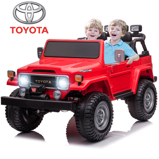 Toyota FJ40 24V Powered Ride on Trucks, Real 2 Seater Ride on Car with Remote Control, Electric Vehicles Cars for Kids with Bluetooth, Music, 4 Wheels Suspension, Ride on Toys for Boys Girls 3-6, Red