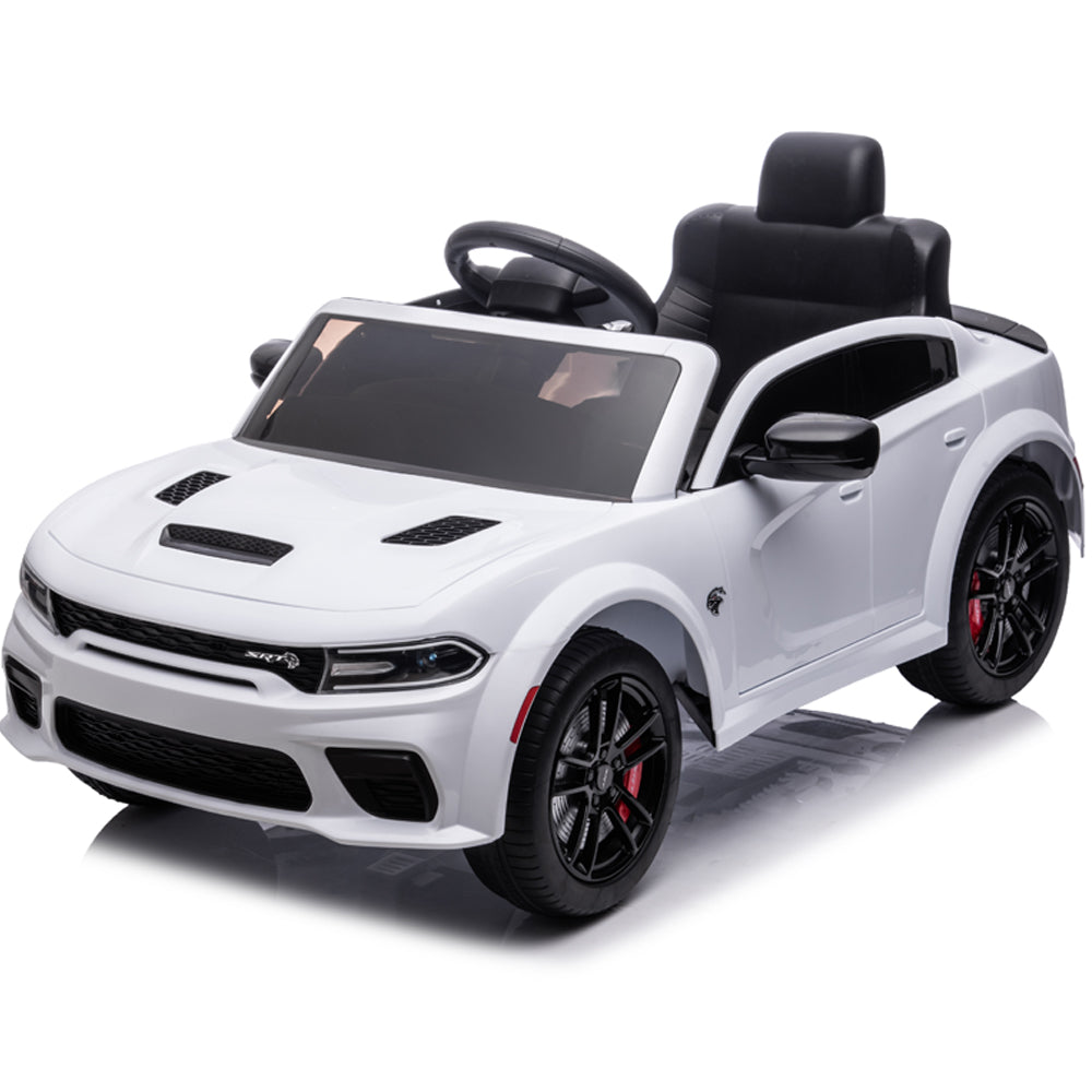 Kids Electric Cars With Remote Control, Licensed Dodge Charger 12V Ride on Cars for Boys Girls, Battery Powered Ride on Toys with Bluetooth, USB, MP3, 4 Wheel Suspension, White