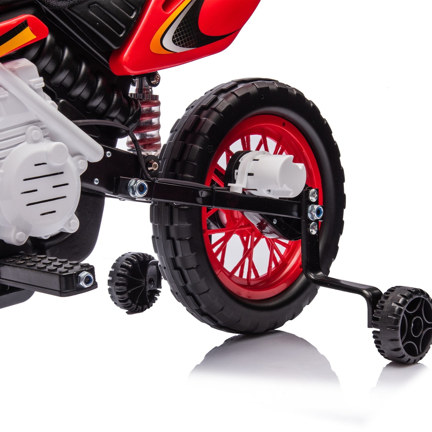 iRerts 12V Electric Dirt Bike with Twist Grip Throttle, Powered Ride on Motorcycle with 2 Training Wheels, Rear suspension, Ride on Toys Kids Motorcycle for Boys Girls Gifts Ages 3-8, Red