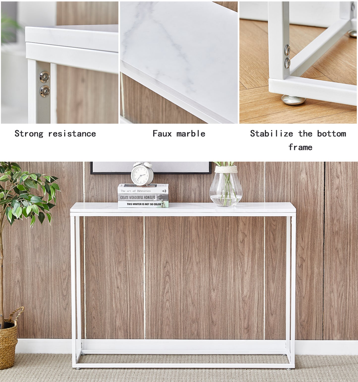 iRerts Console Table Narrow Sofa Table with Metal Frame, White Entryway Table with MDF Tabletop, Industrial Skinny Hallway Table Sofa Tables Narrow Long for Hallway Living Room Home Office Entrance