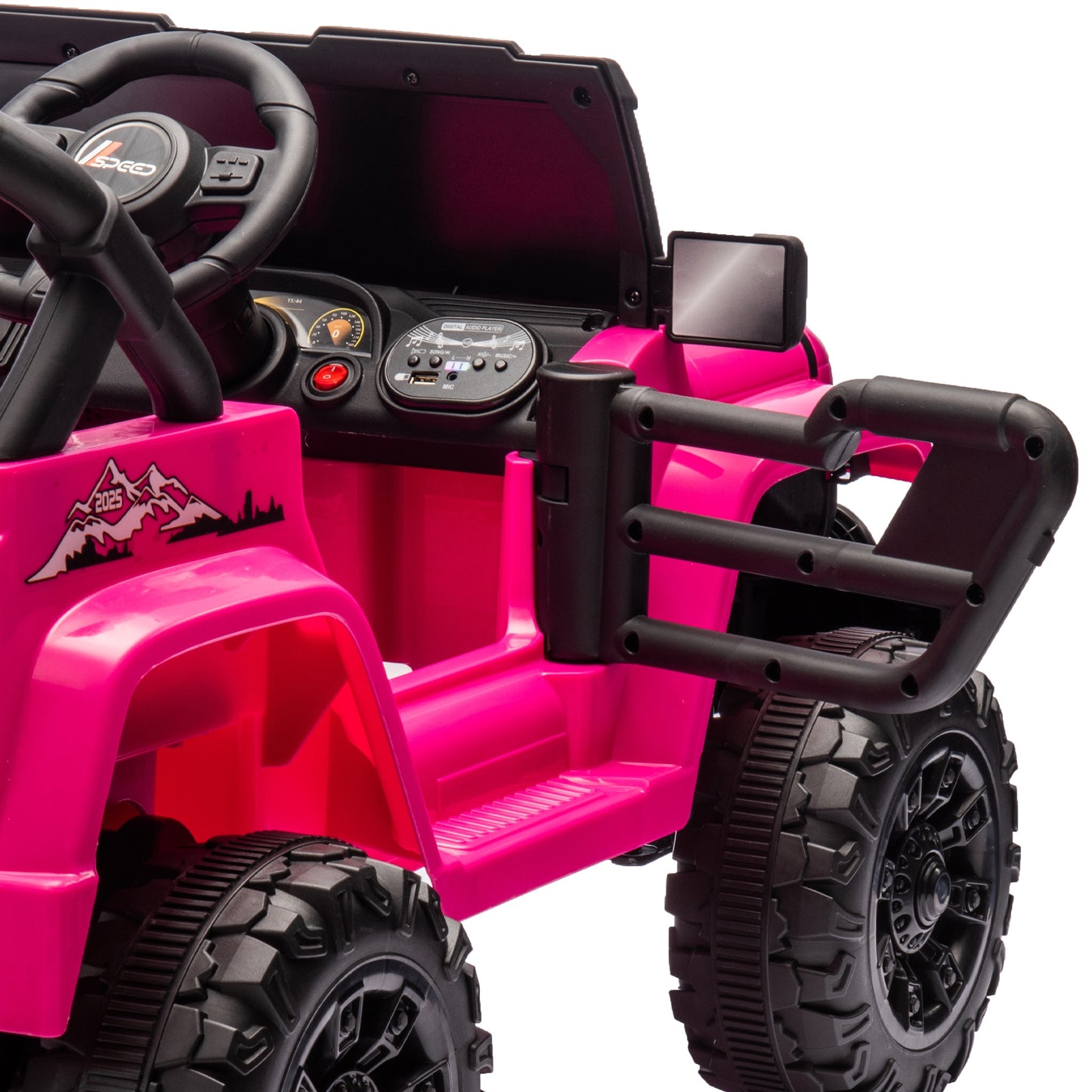 iRerts 12V Ride on Cars with Remote Control, Electric Cars for Kids Boys Girls 3-6 Ages, Powered Ride on Toys Truck with Bluetooth, Music, MP3/USB Port, Detachable Steering Wheel, Pink