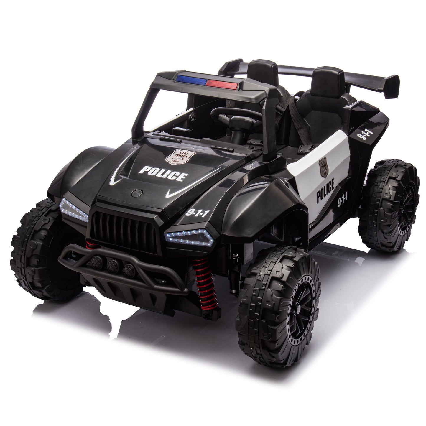 iRerts 24V Powered Ride on Cars, Ride on Toys for Big Kids Ages 3-8, Kids Police Car Electric Vehicles with Remote Control, Bluetooth, MP3/USB Ports, 4 Wheels Spring Suspension, Megaphone, Black