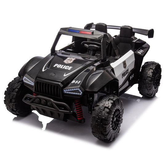 iRerts 24V Powered Ride on Cars, Ride on Toys for Big Kids Ages 3-8, Kids Police Car Electric Vehicles with Remote Control, Bluetooth, MP3/USB Ports, 4 Wheels Spring Suspension, Megaphone, Black