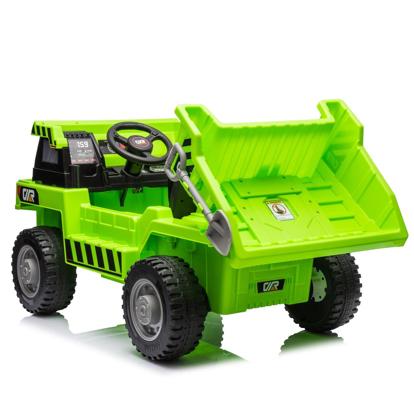 iRerts Ride on Dump Truck for Boys, 12V Ride on Car with Remote Control, 4 Wheel Construction Vehicles with Electric Dump Bed and Shovel, Powered Ride on Toys with Bluetooth, Music, USB Port, Green