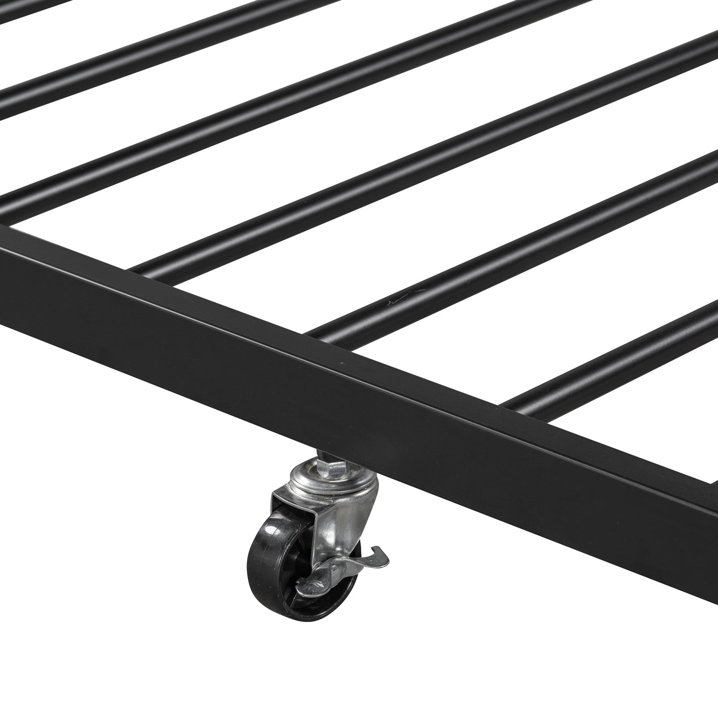 Full Size Metal Platform Bed Frame with Twin Size Trundle, Full Size Bed Frame with Upholstered Headboard, USB Ports, Steel Slat Support, Full Bed Frame No Box Spring Needed for Bedroom, Black