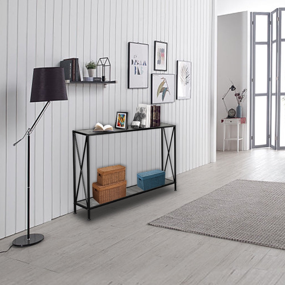 iRerts Console Table Narrow Sofa Table with Metal Frame, Entryway Table with MDF Tabletop, Industrial Skinny Hallway Table Sofa Tables Narrow Long for Hallway Living Room Home Office Entrance, Black