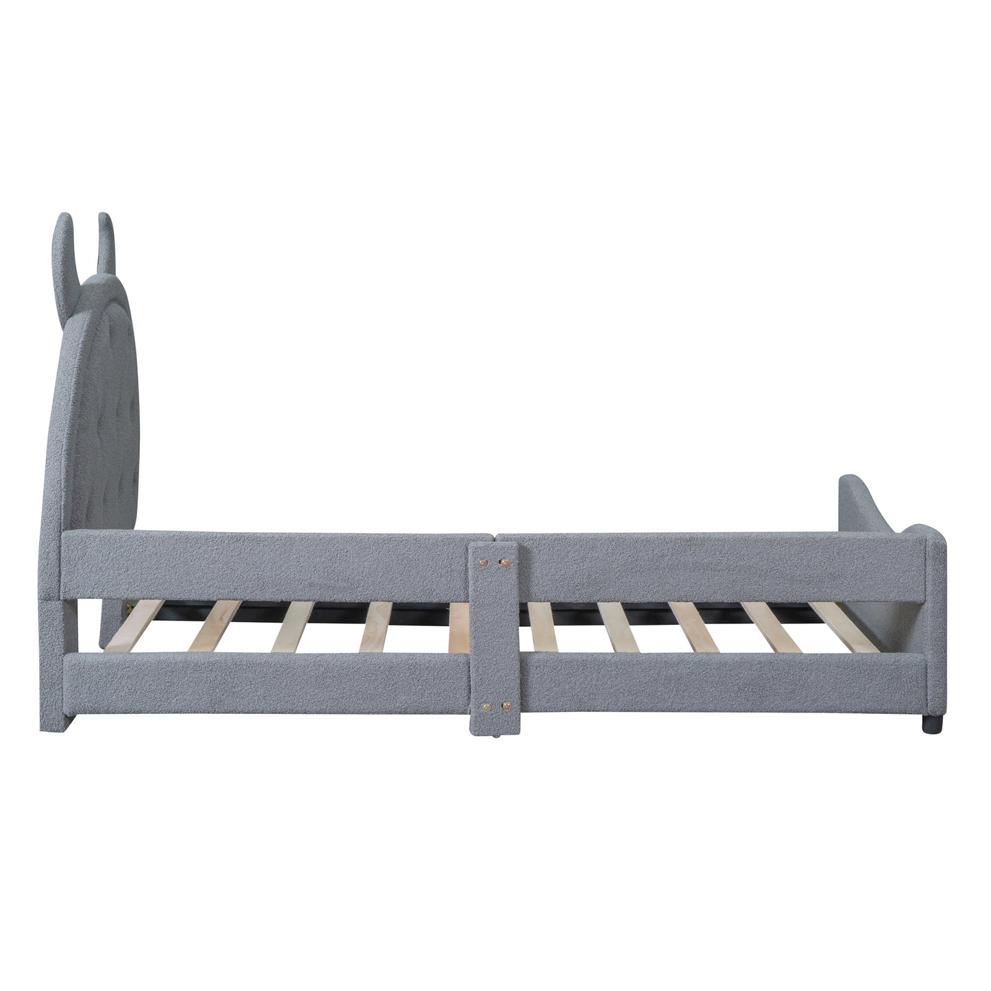 iRerts Twin Size Upholstered Daybed Frame for Kids, Teddy Fleece Twin Platform Bed Frame with OX Hor Shaped Headboard and Footboard, Wood Twin Size Sofa Bed for Girls Boys, Gray