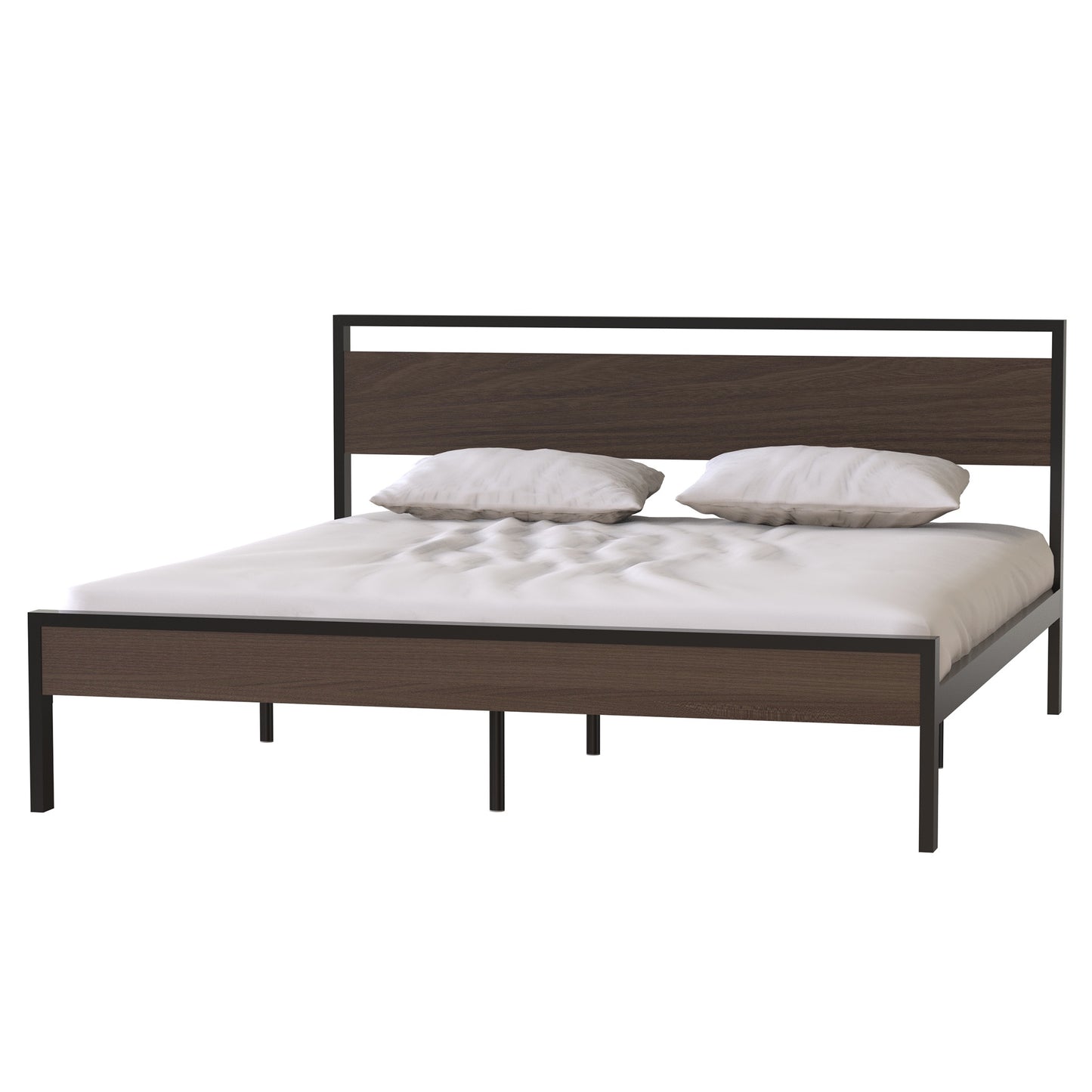 iRerts King Platform Bed Frame with Headboard, Industrial Metal King Bed Frame with Slat Support, Modern Bed Frame King Size for Adults Teens Kids Bedroom, No Box Spring Needed, Black