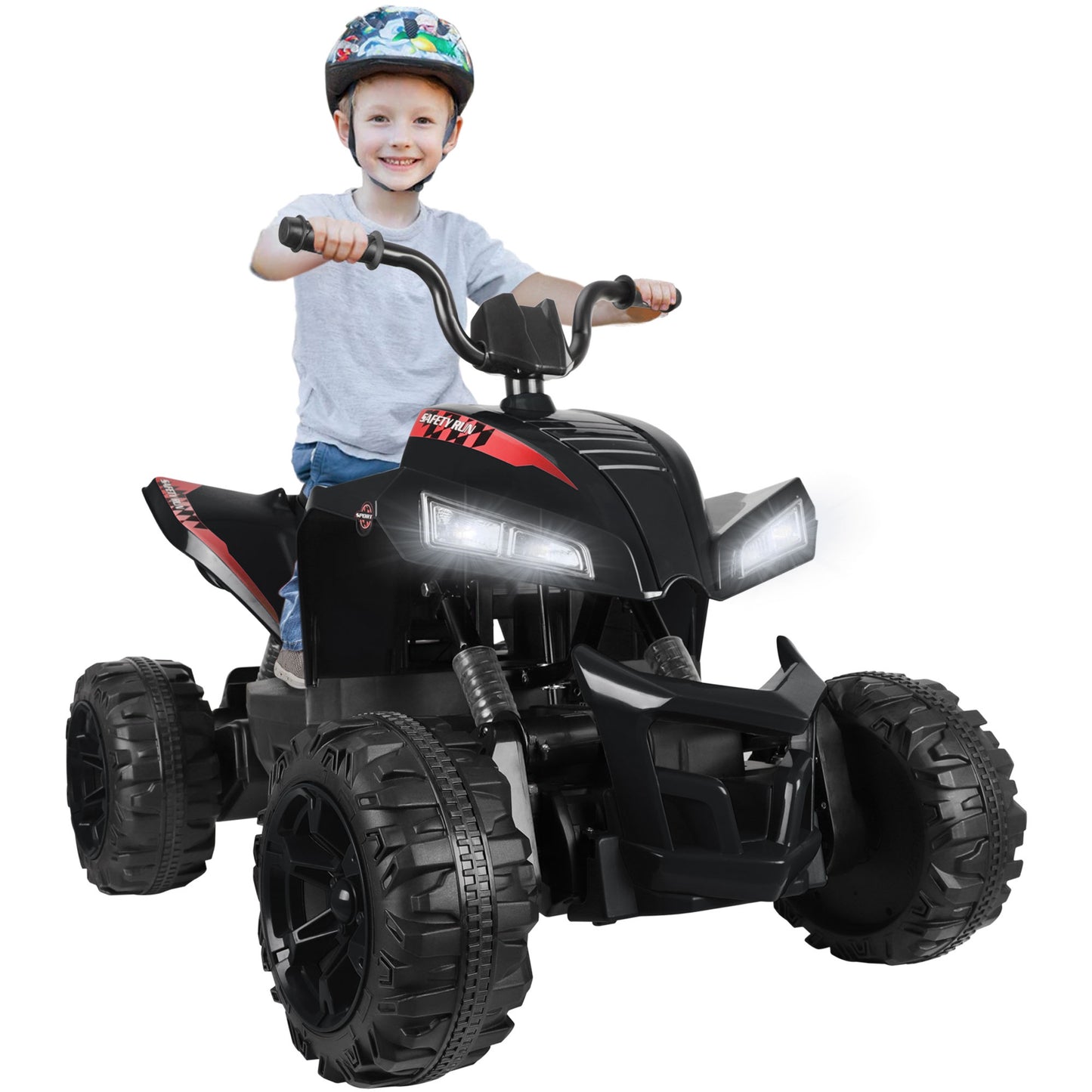 24V Battery Powered Ride on ATV, 4WD Kids Ride on Cars with Bluetooth, Music, LED Light, USB/AUX Ports, Ride on Toys Electric Cars for Kids Boys Girls 3-8 Ages Gifts, Black